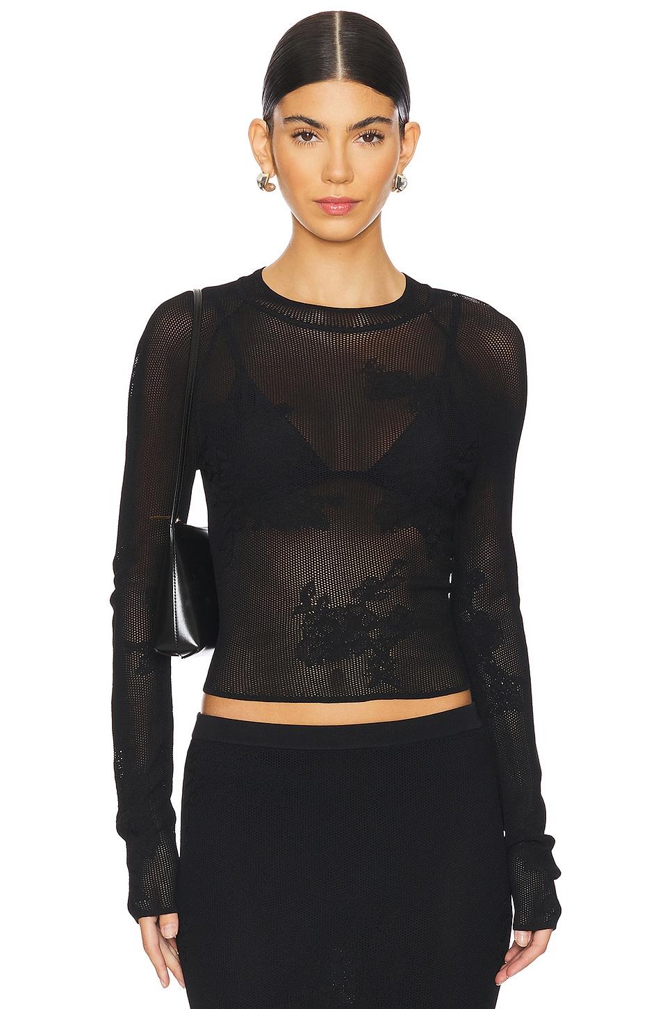lace pointelle long sleeve top