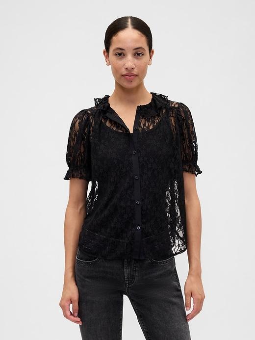 lace puff sleeve top