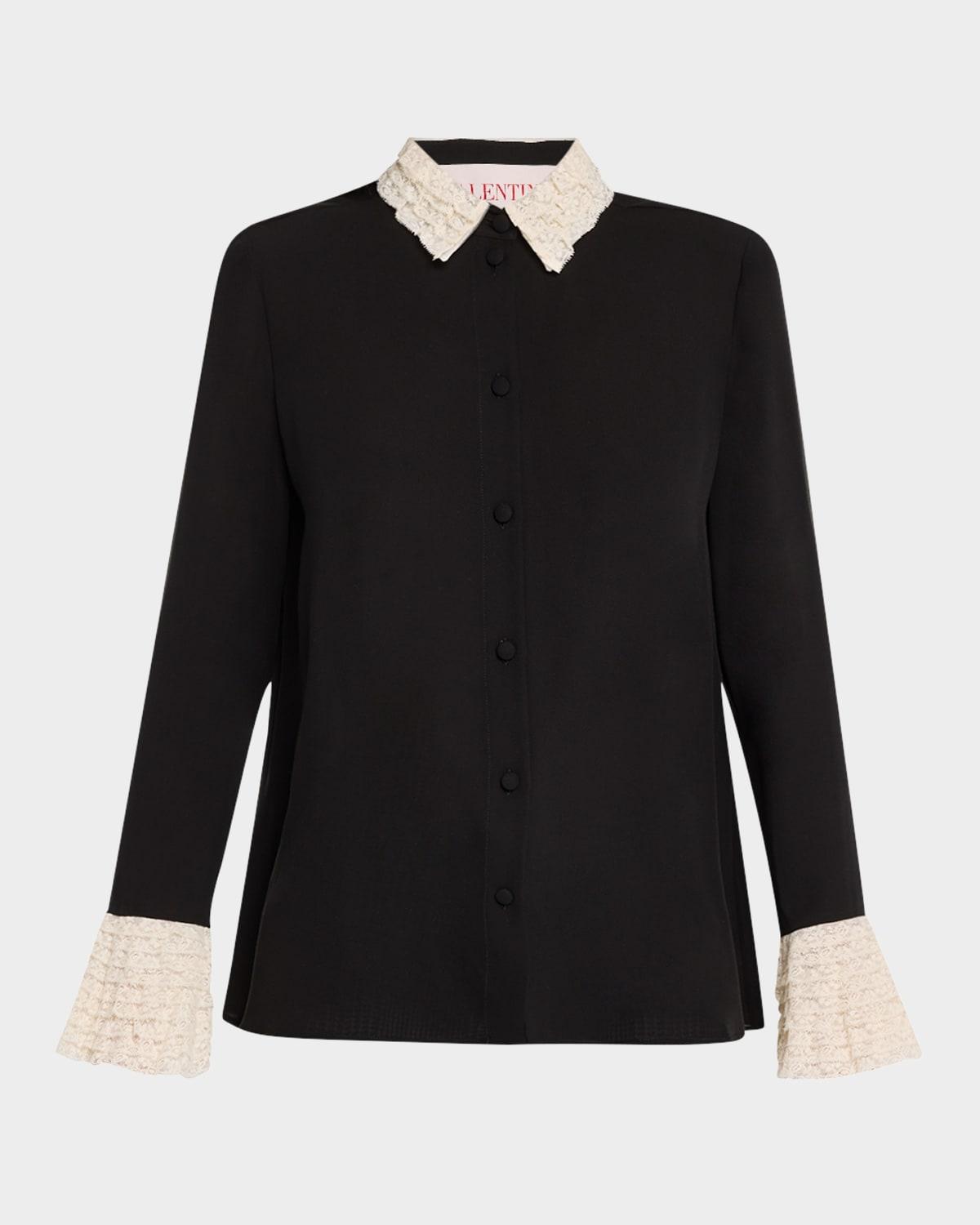 lace ruffle button-down georgette shirt