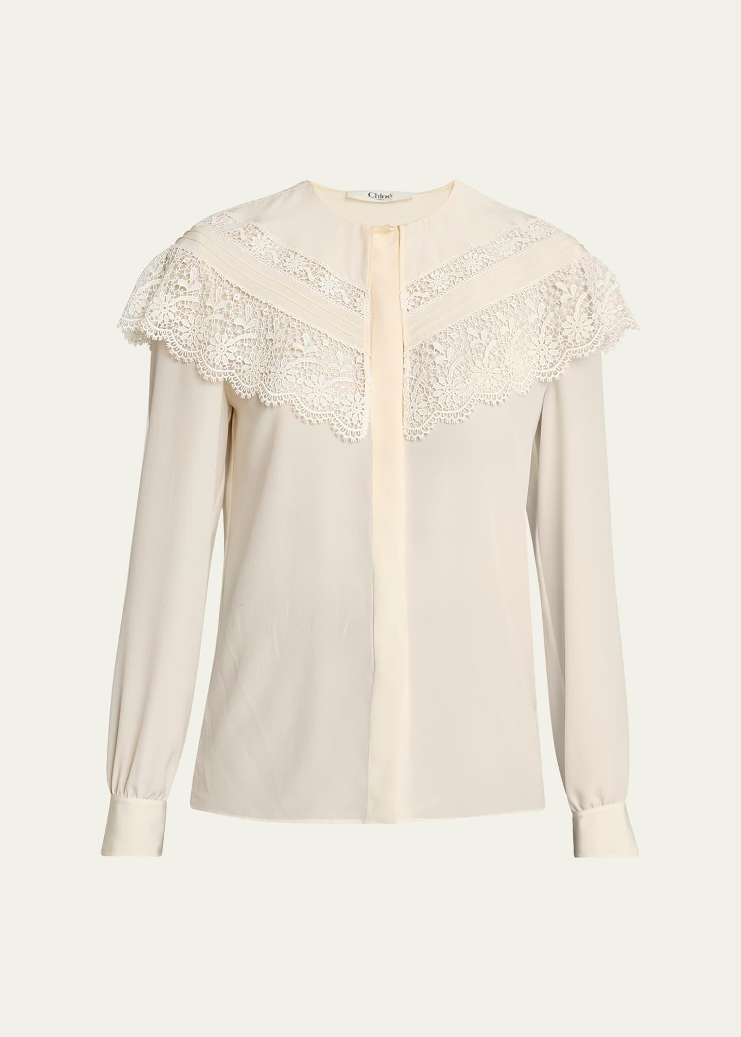 lace ruffle silk blouse