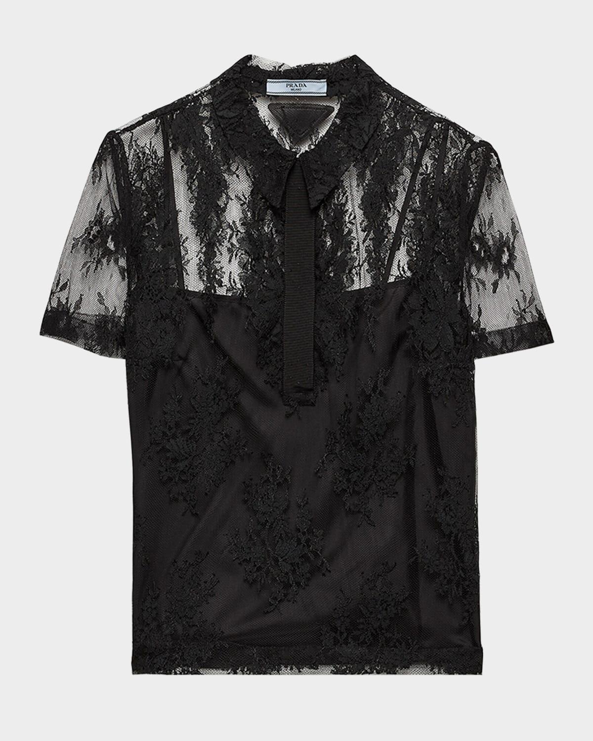 lace short-sleeve polo top
