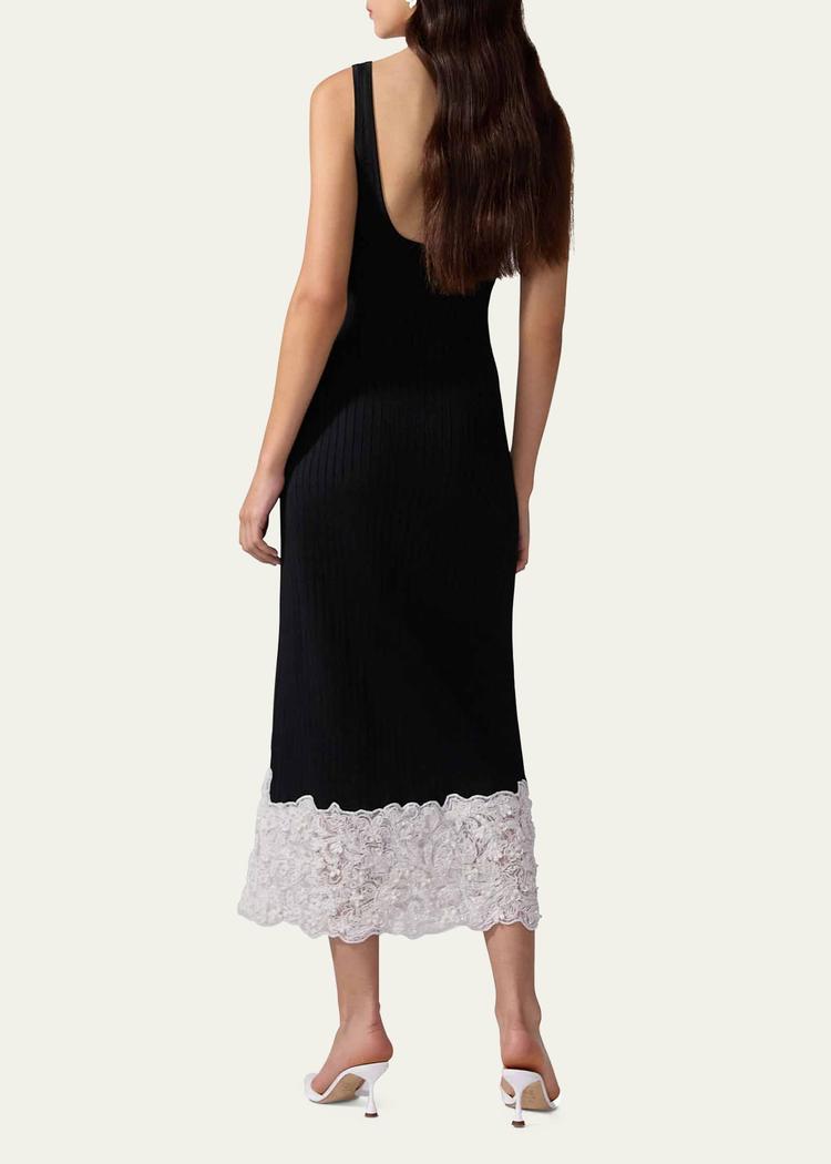 lace-slit rib slip dress