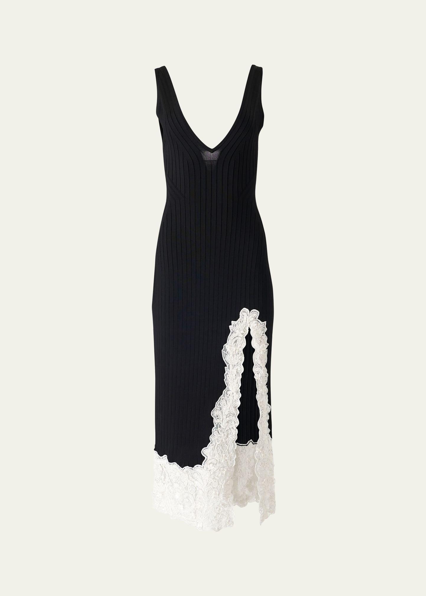 lace-slit rib slip dress