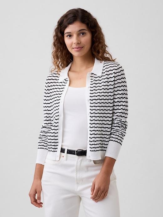 lace-stitch collared cardigan