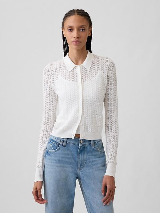 lace-stitch collared cardigan