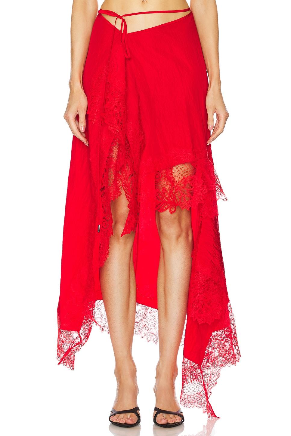 lace trim asymmetric skirt