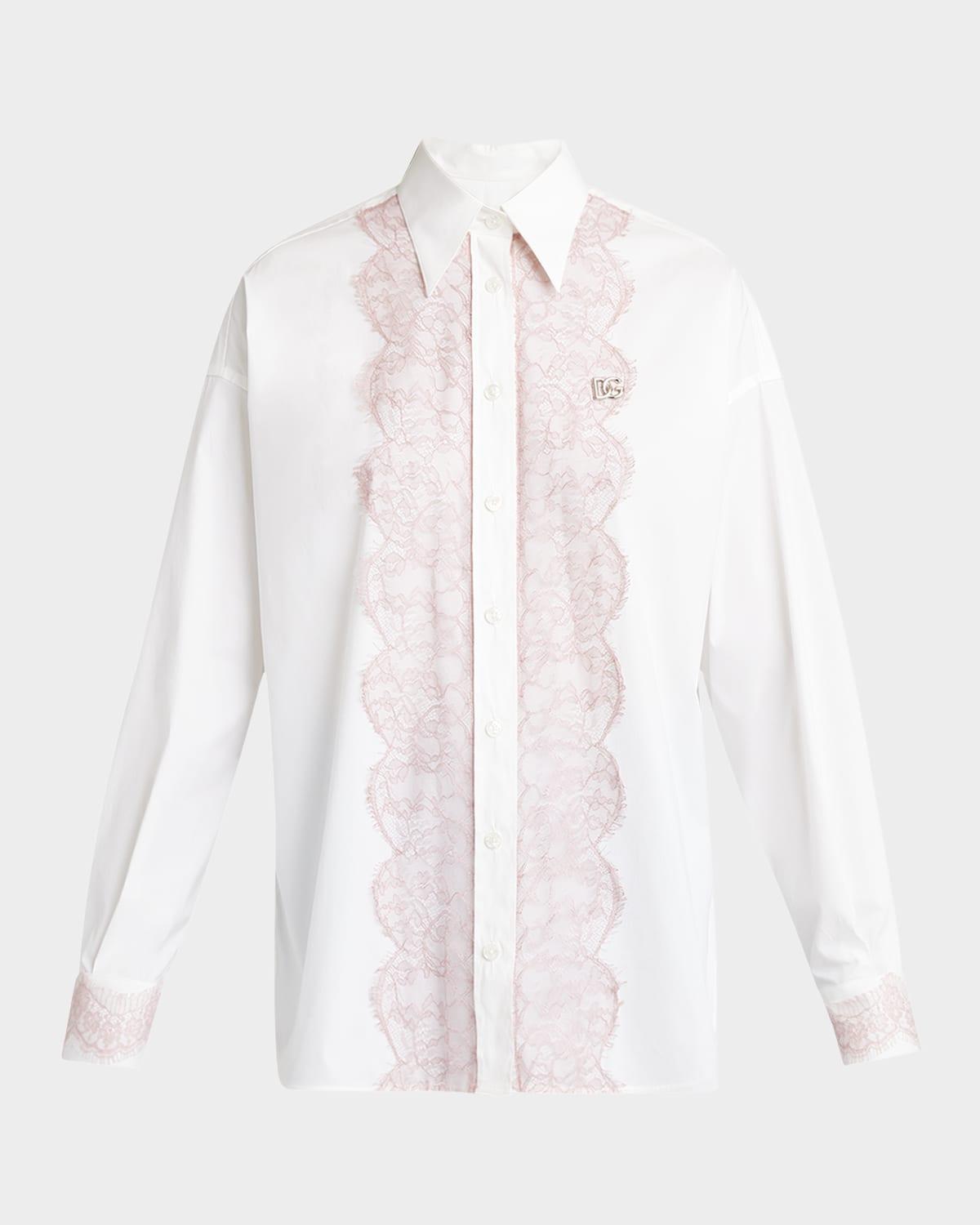 lace-trim cotton button-down shirt