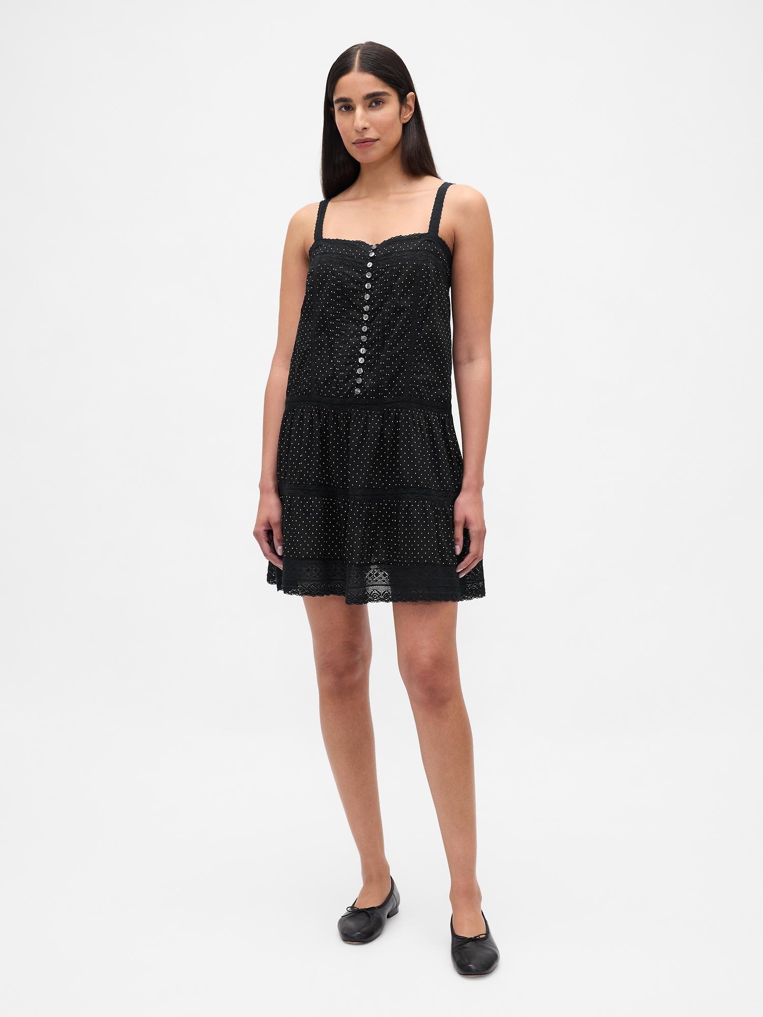lace-trim drop-waist mini dress