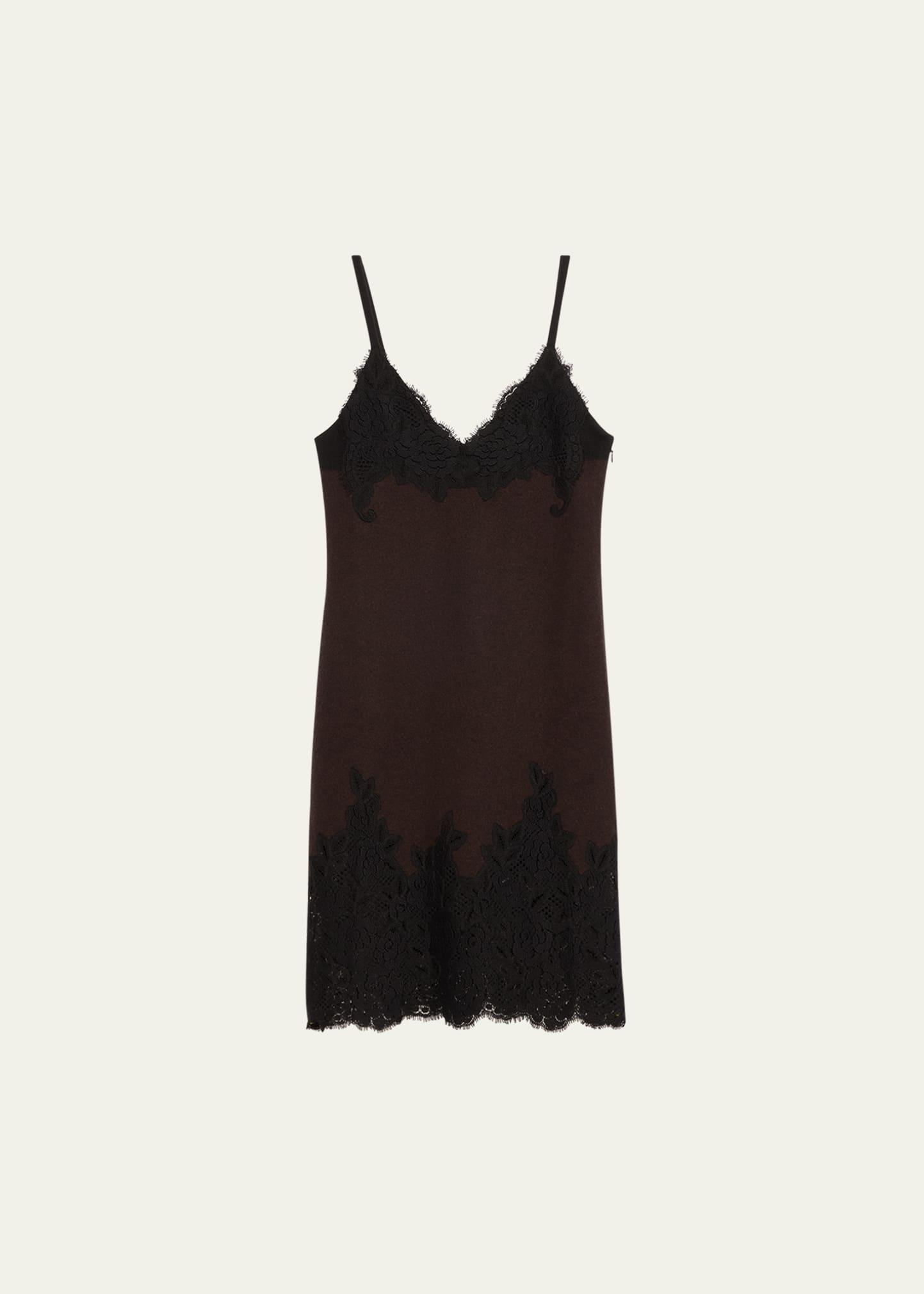 lace-trim italian wool slip dress
