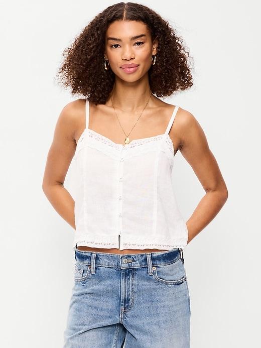 lace-trim linen-blend cami tank top