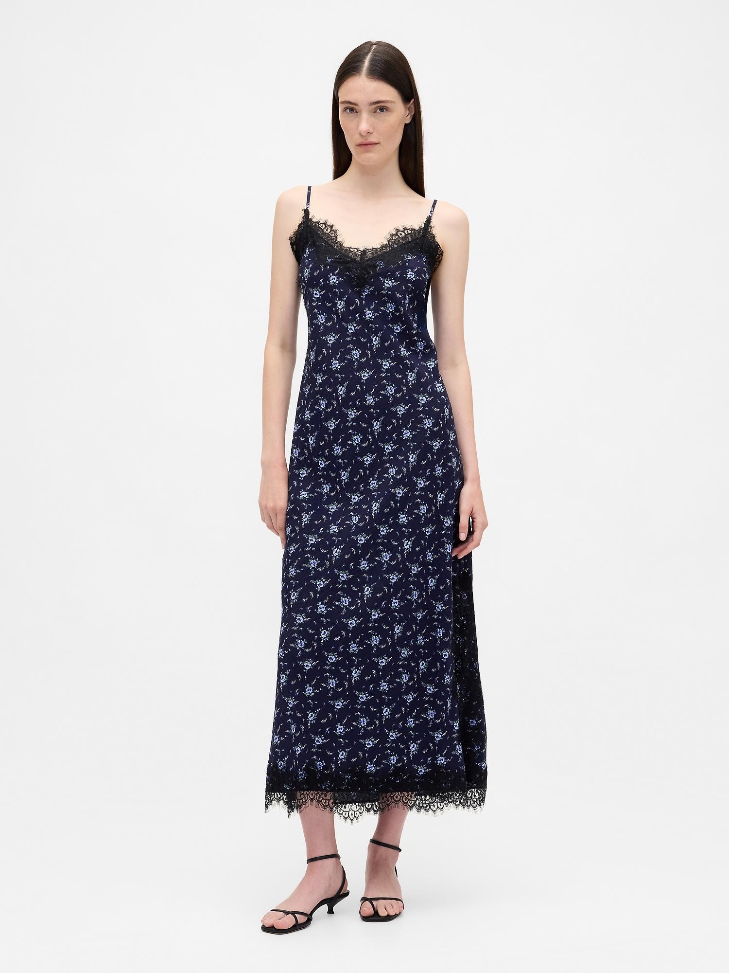 lace-trim maxi slip dress