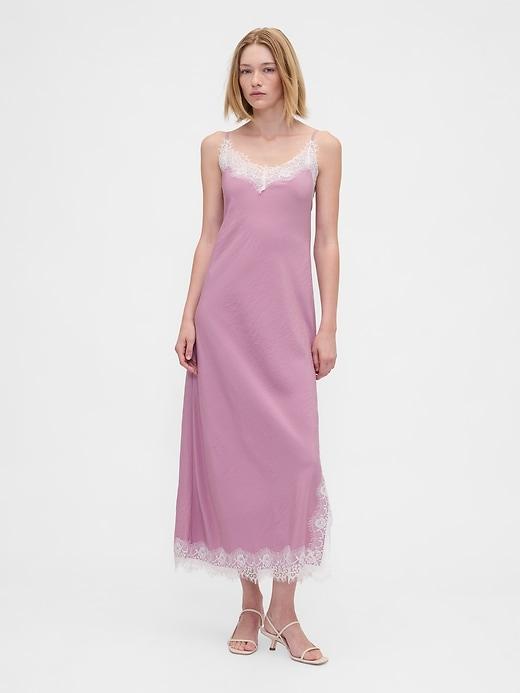 lace-trim maxi slip dress