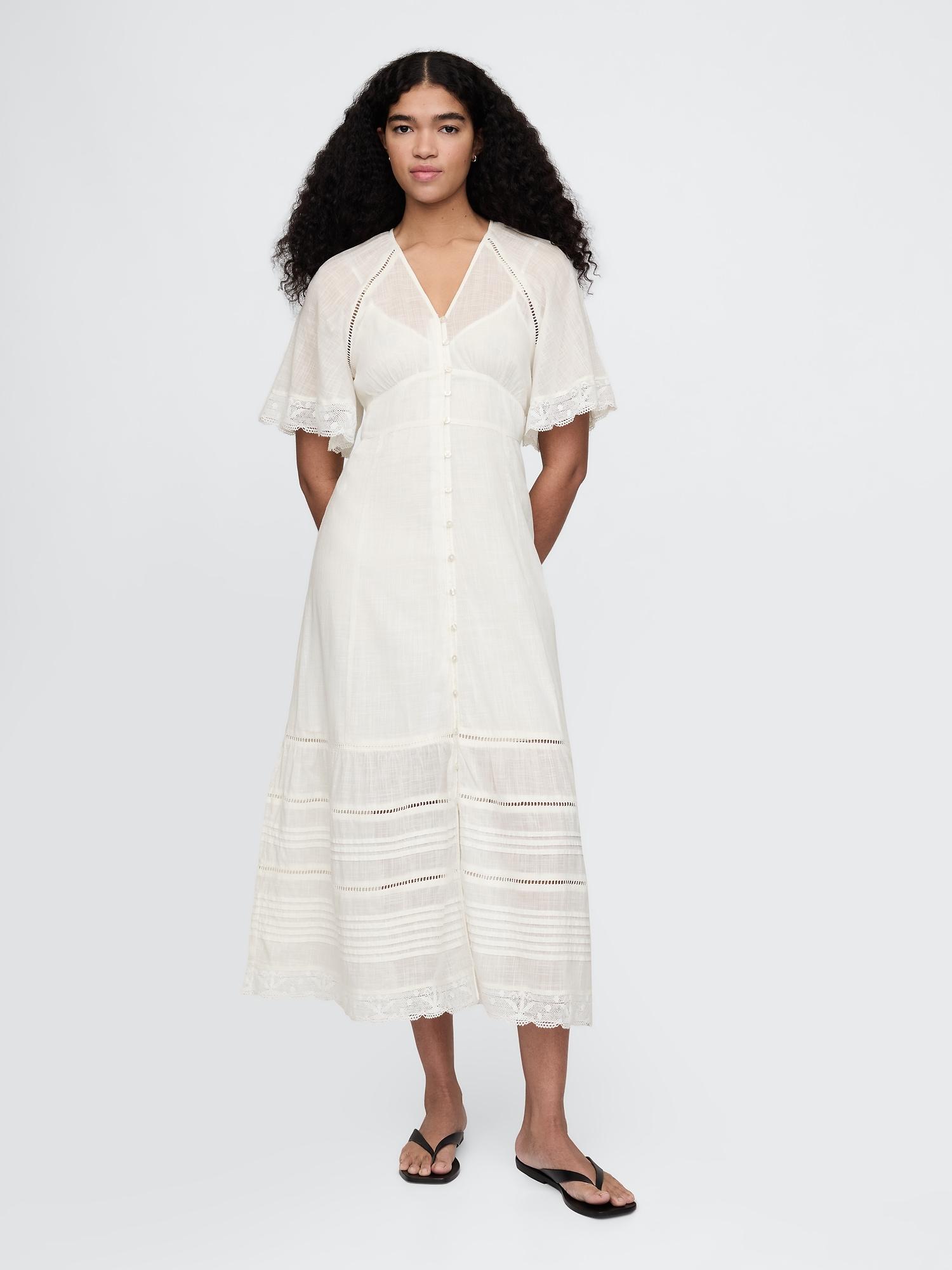 lace-trim midi dress