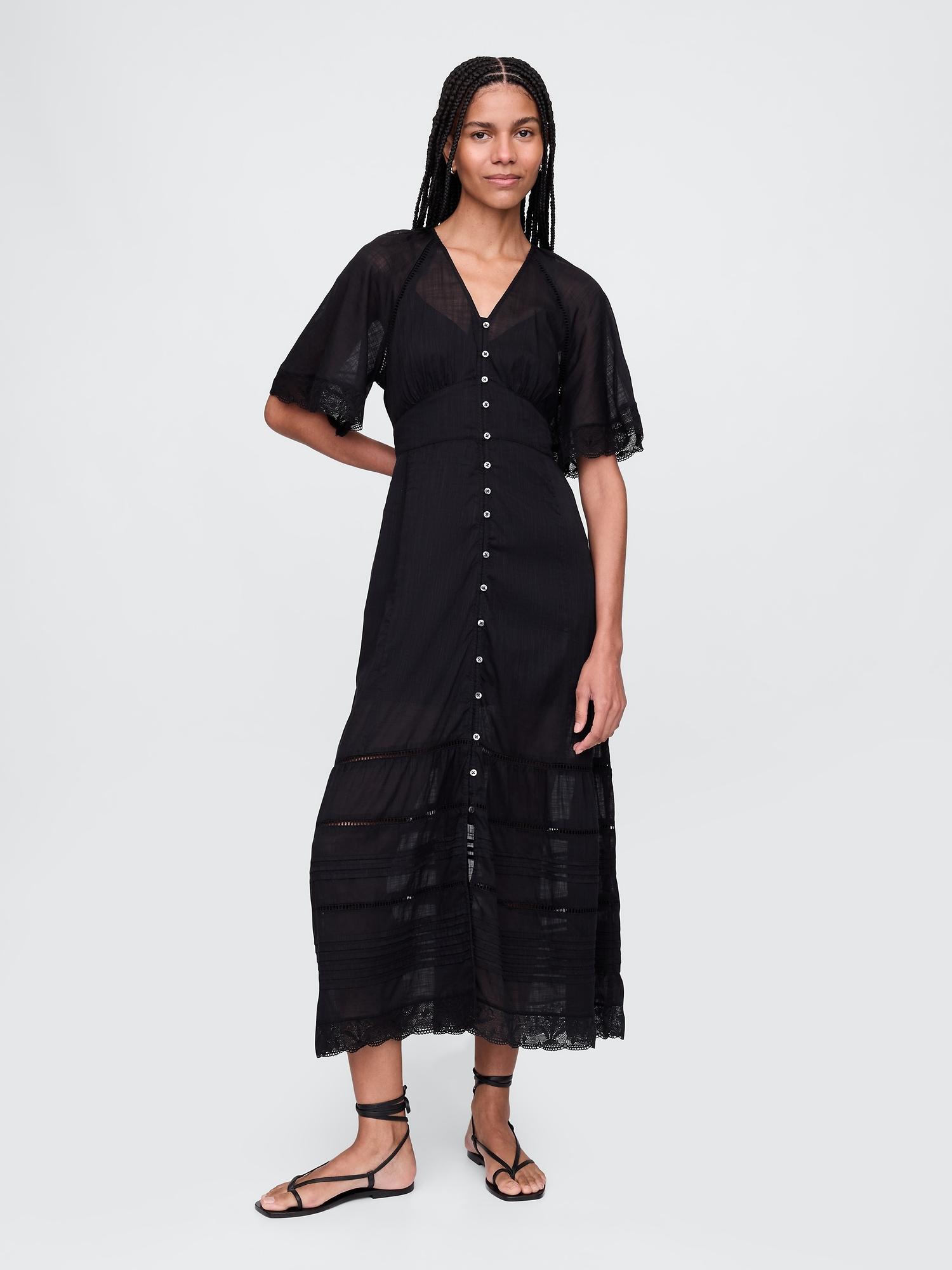 lace-trim midi dress