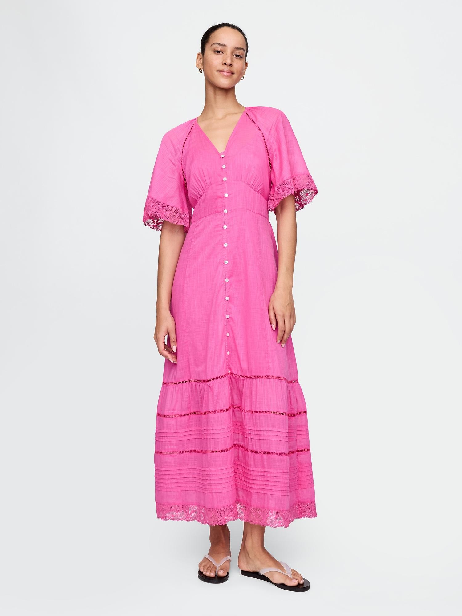 lace-trim midi dress