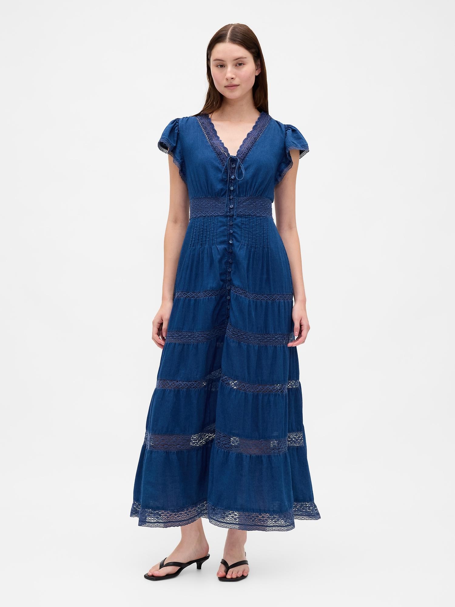 lace-trim midi dress