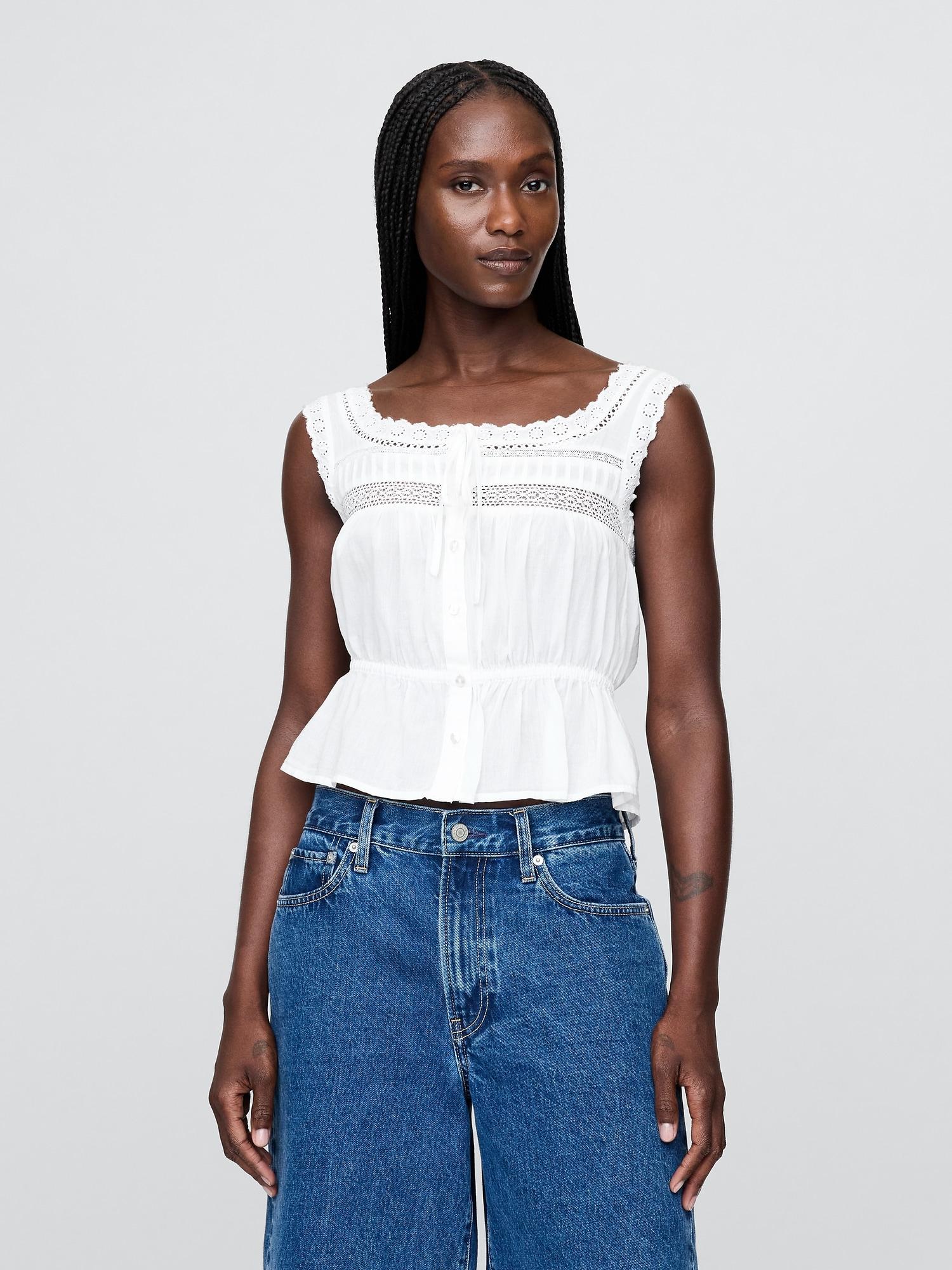 lace-trim peplum crop top