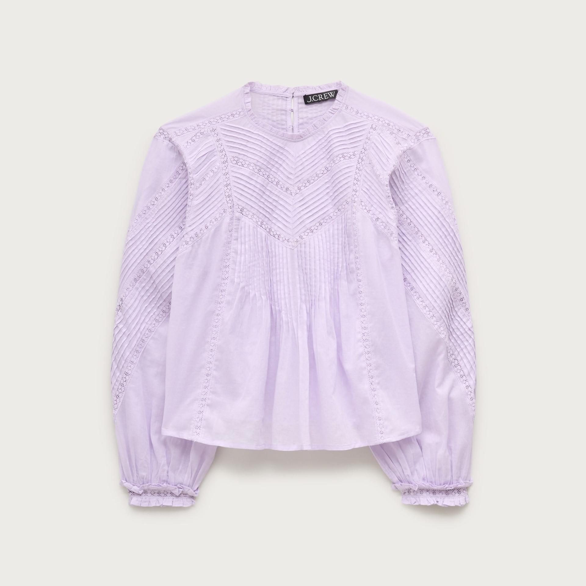 lace-trim pintuck top in cotton voile