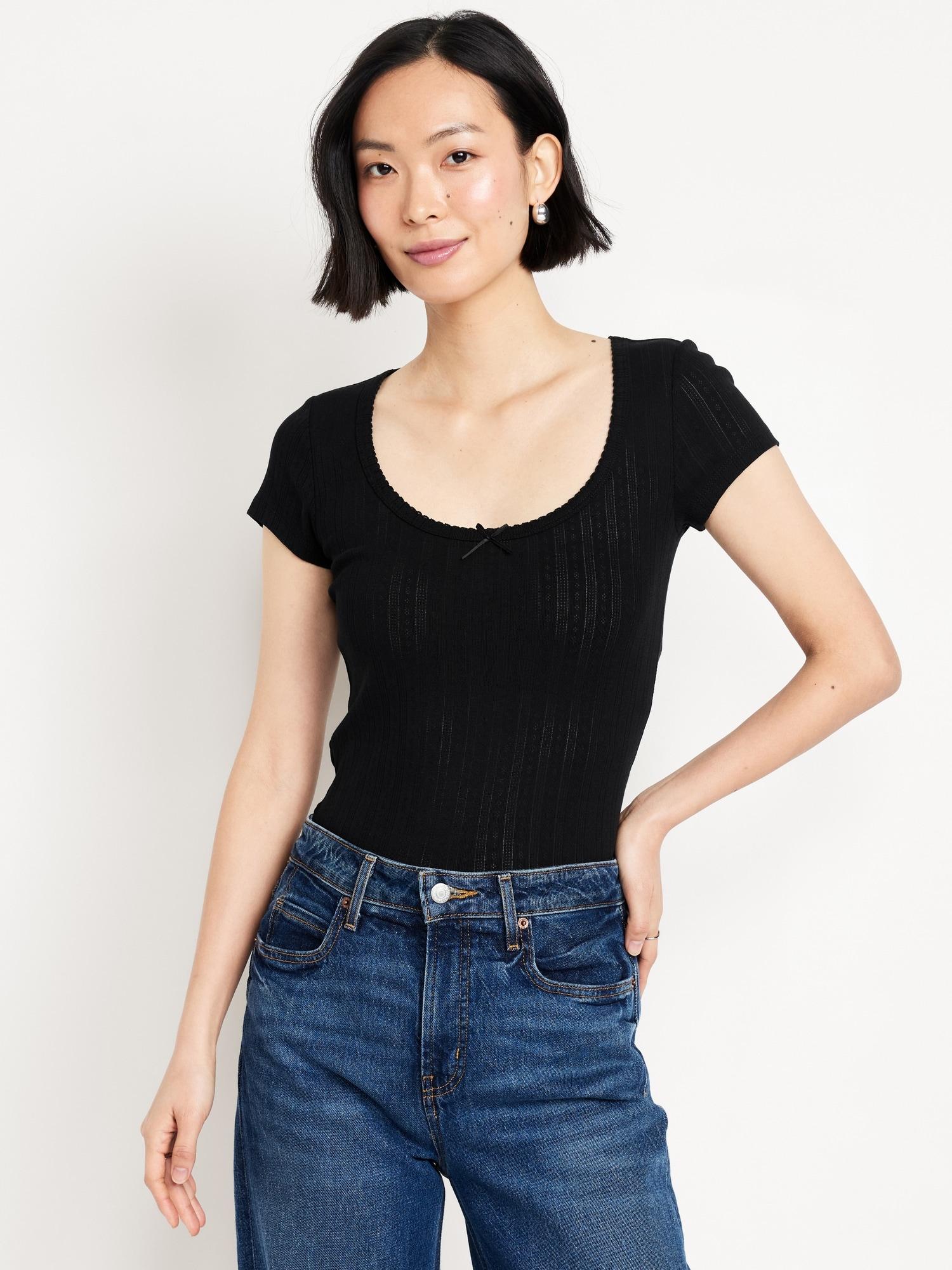 lace-trim ribbed pointelle t-shirt