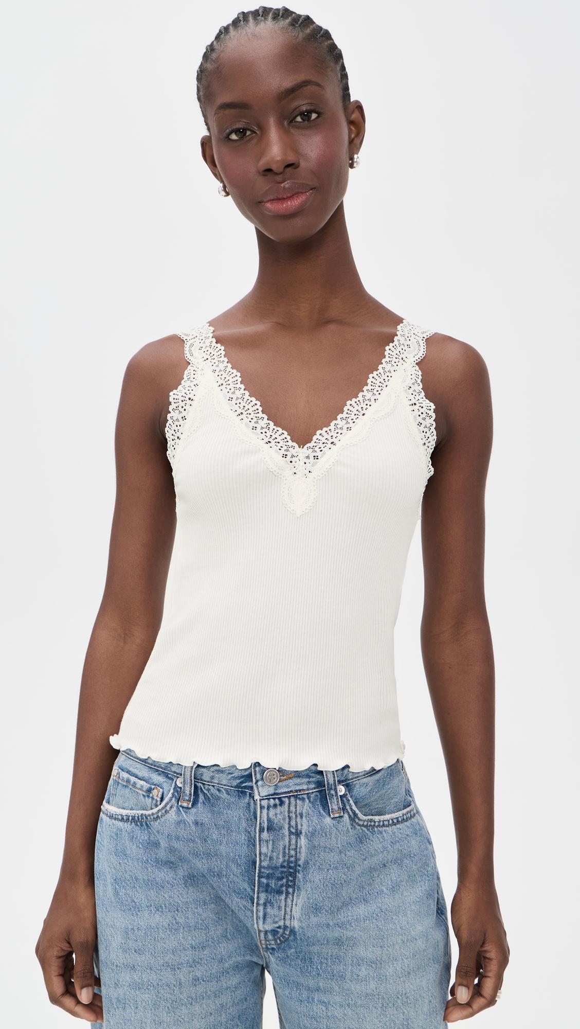 lace-trim ribbed tank top