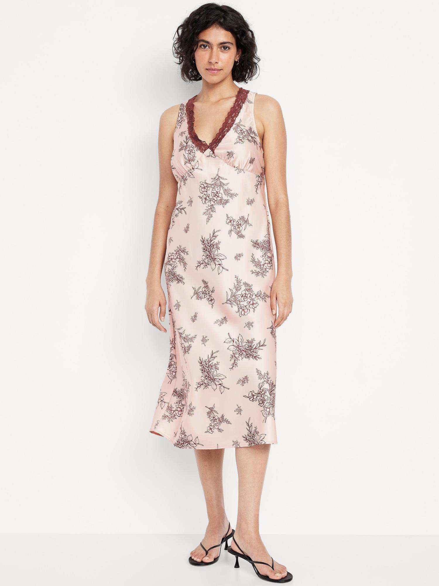 lace-trim satin midi dress