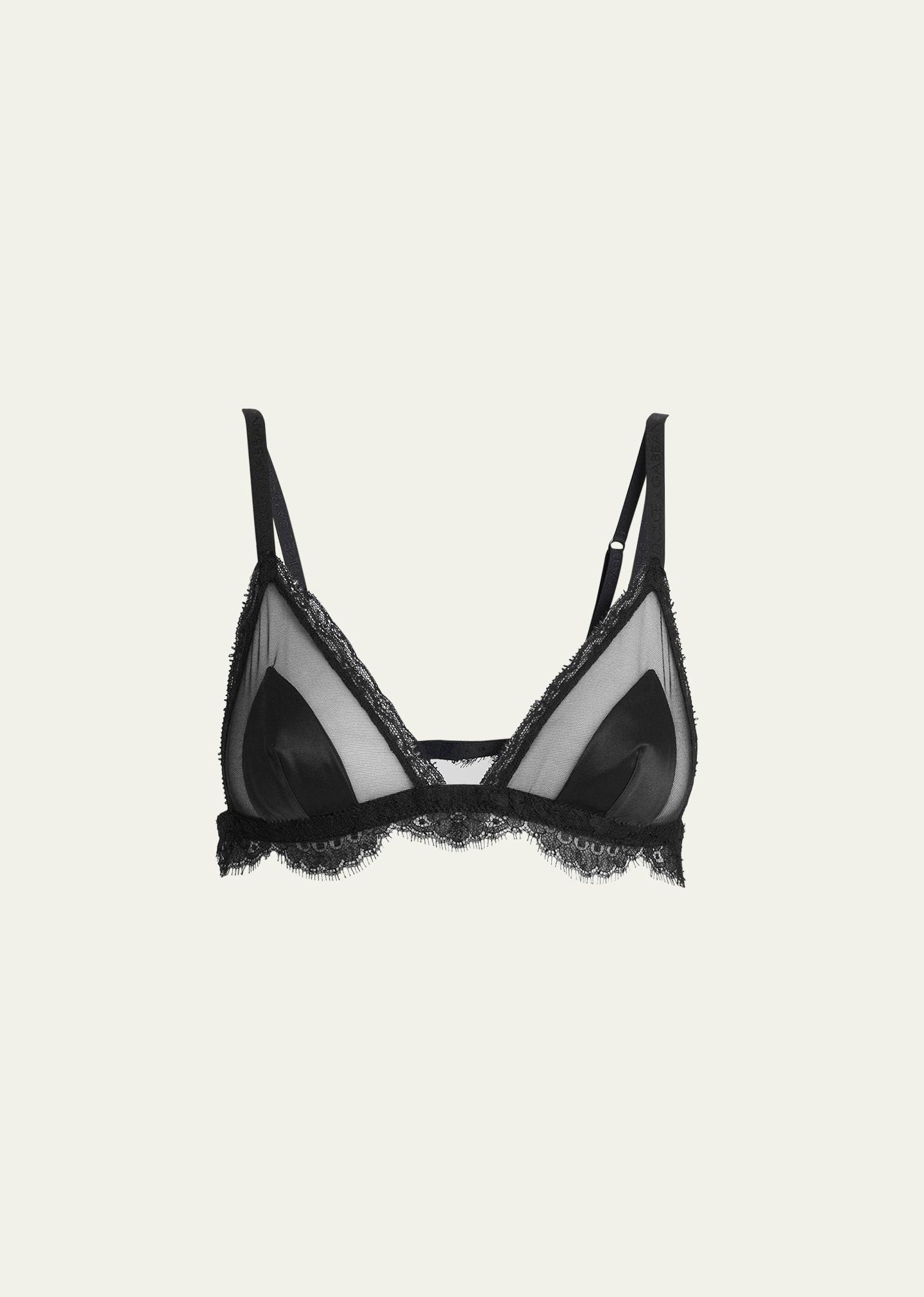 lace-trim silk satin & tulle triangle bra