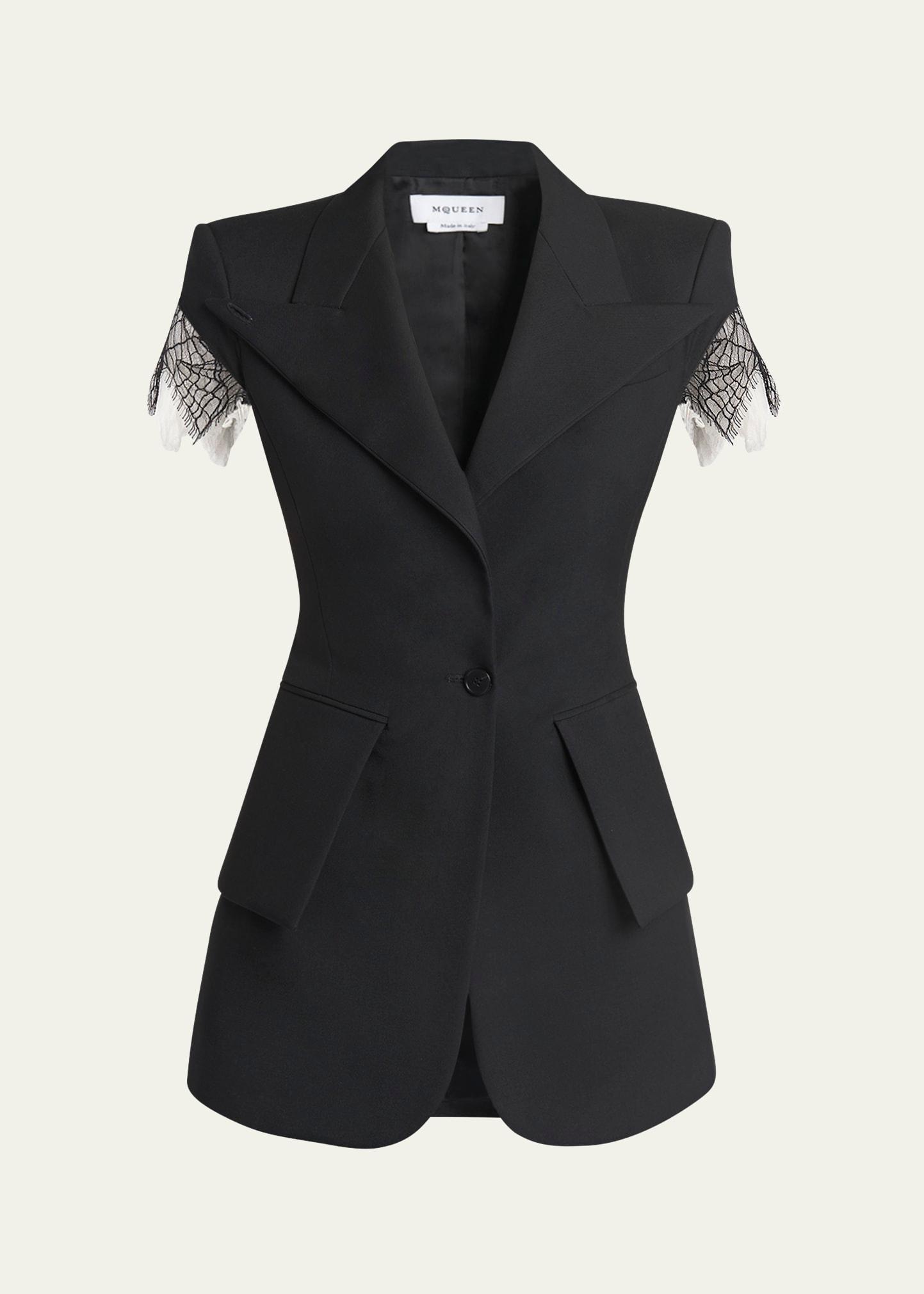 lace-trim single-breasted blazer vest