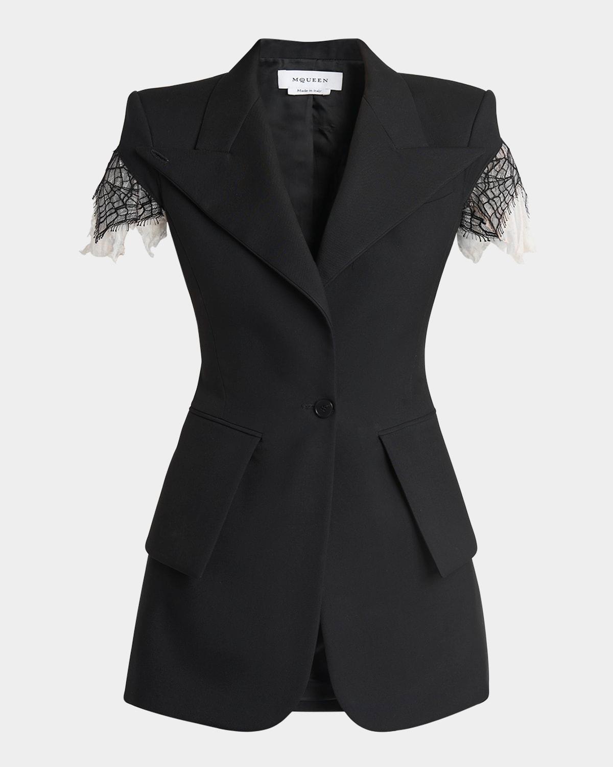 lace-trim single-breasted blazer vest