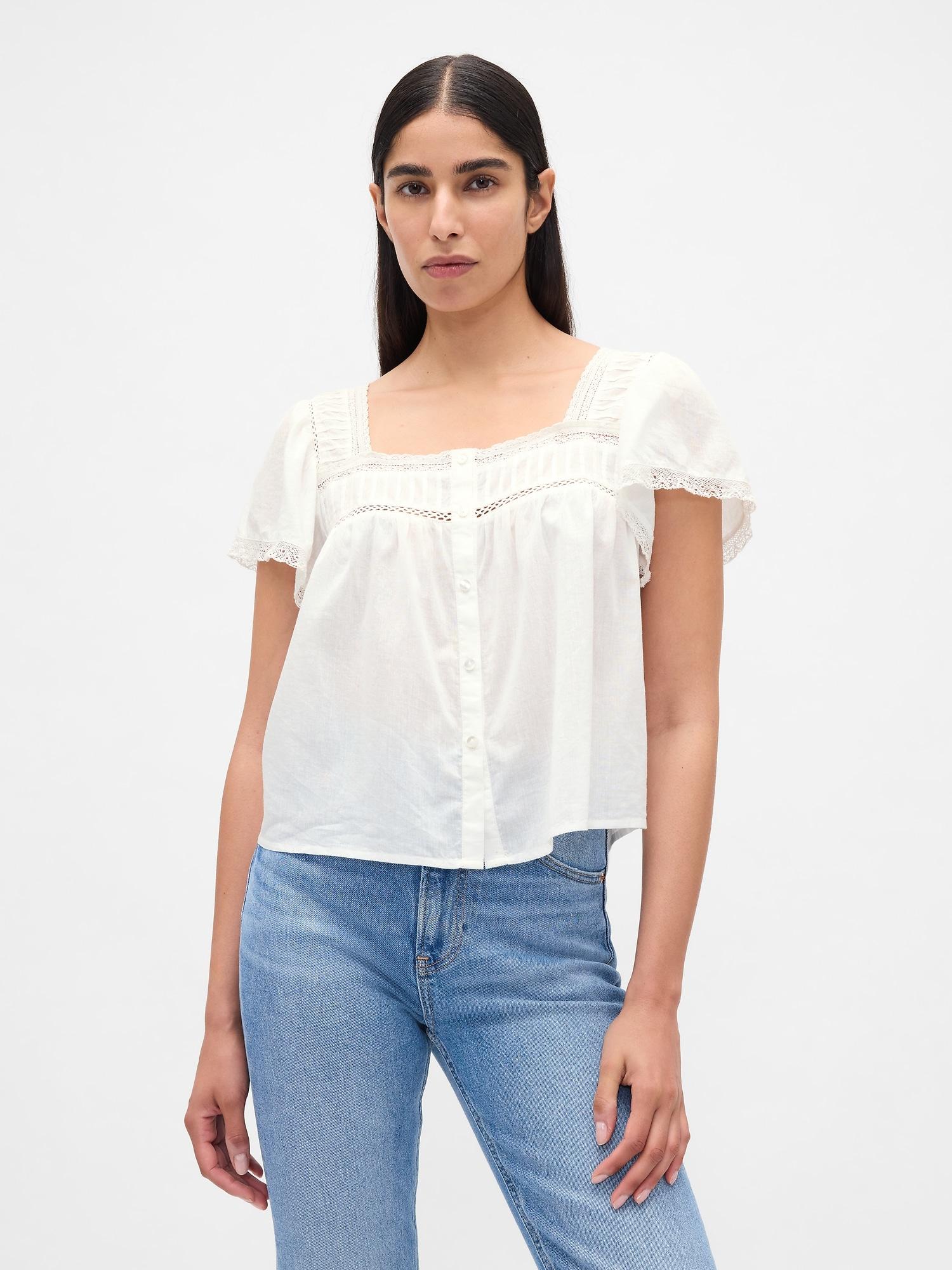 lace-trim square-neck crop top