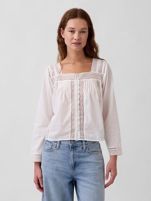 lace-trim square-neck top