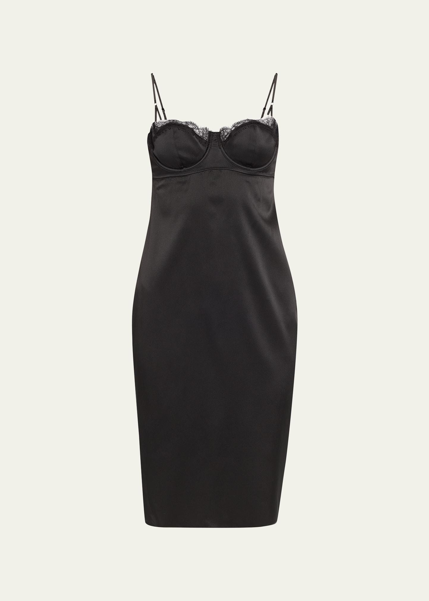 lace-trim sweetheart silk cocktail dress