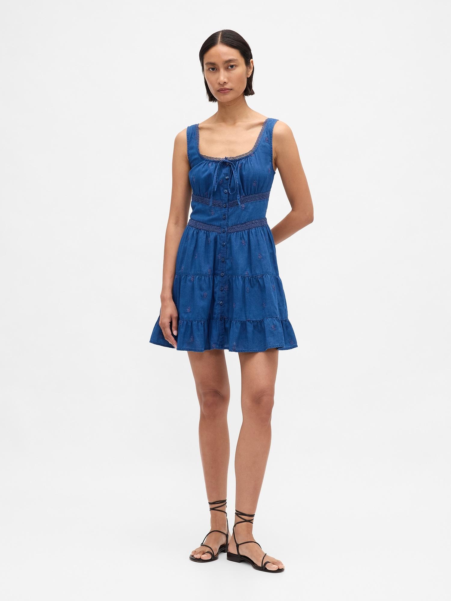 lace-trim tiered mini dress