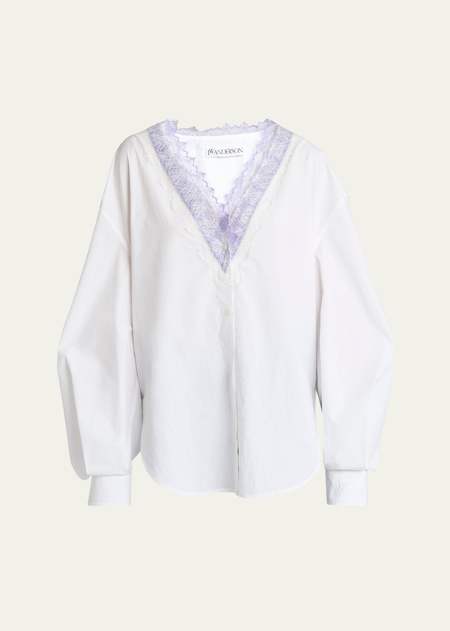 lace trim v-neck cotton blouse