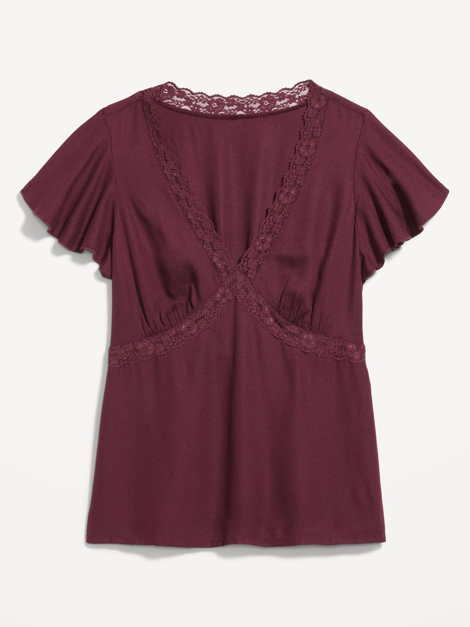 lace-trim v-neck crepe top
