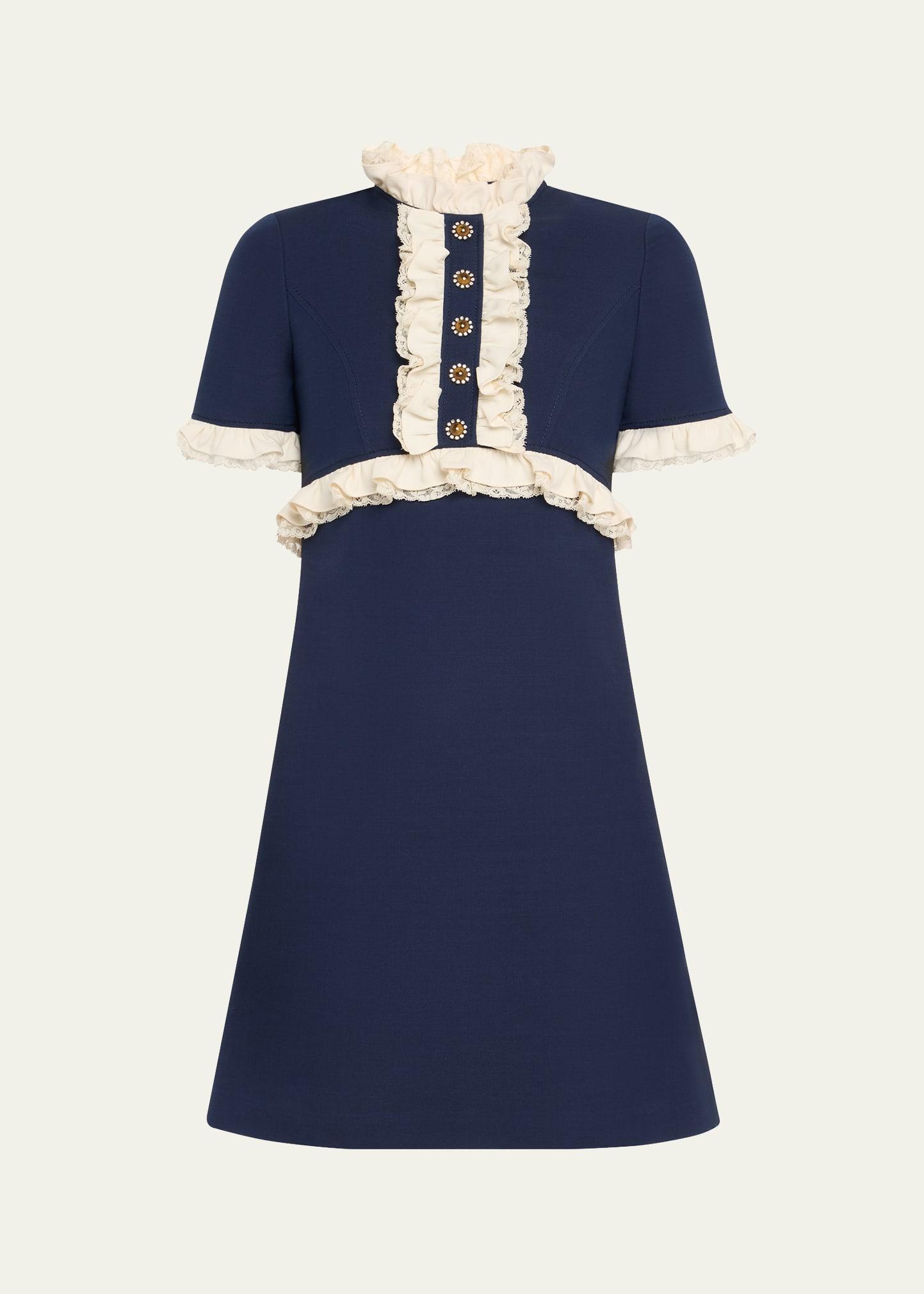 lace trim wool mini dress