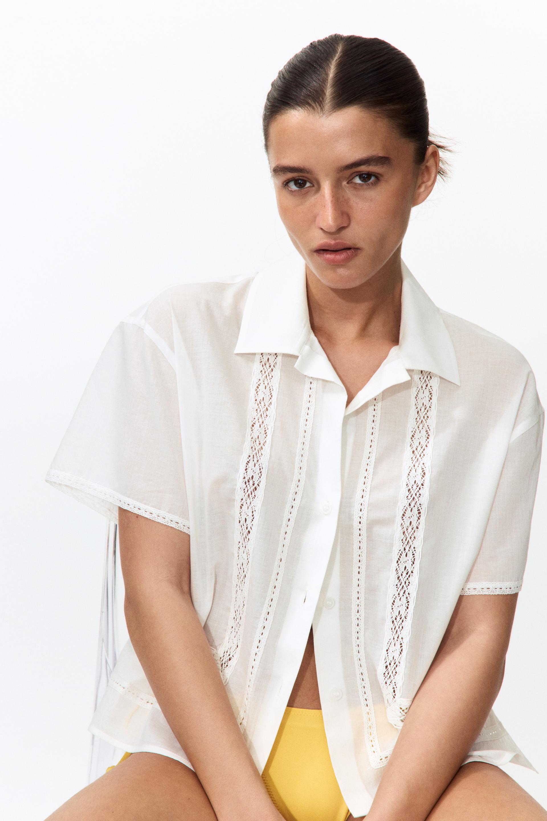 lace-trimmed beach shirt