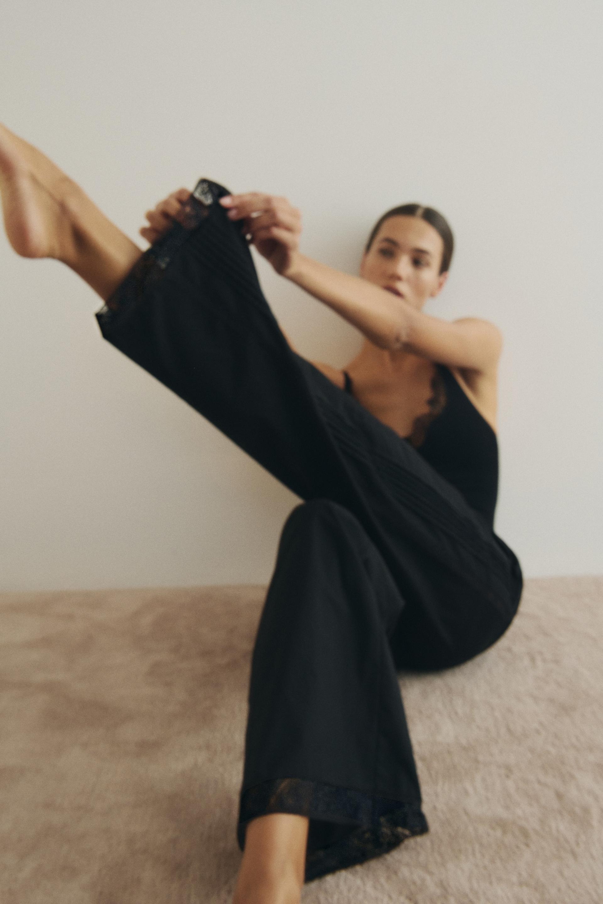 lace-trimmed drawstring pants