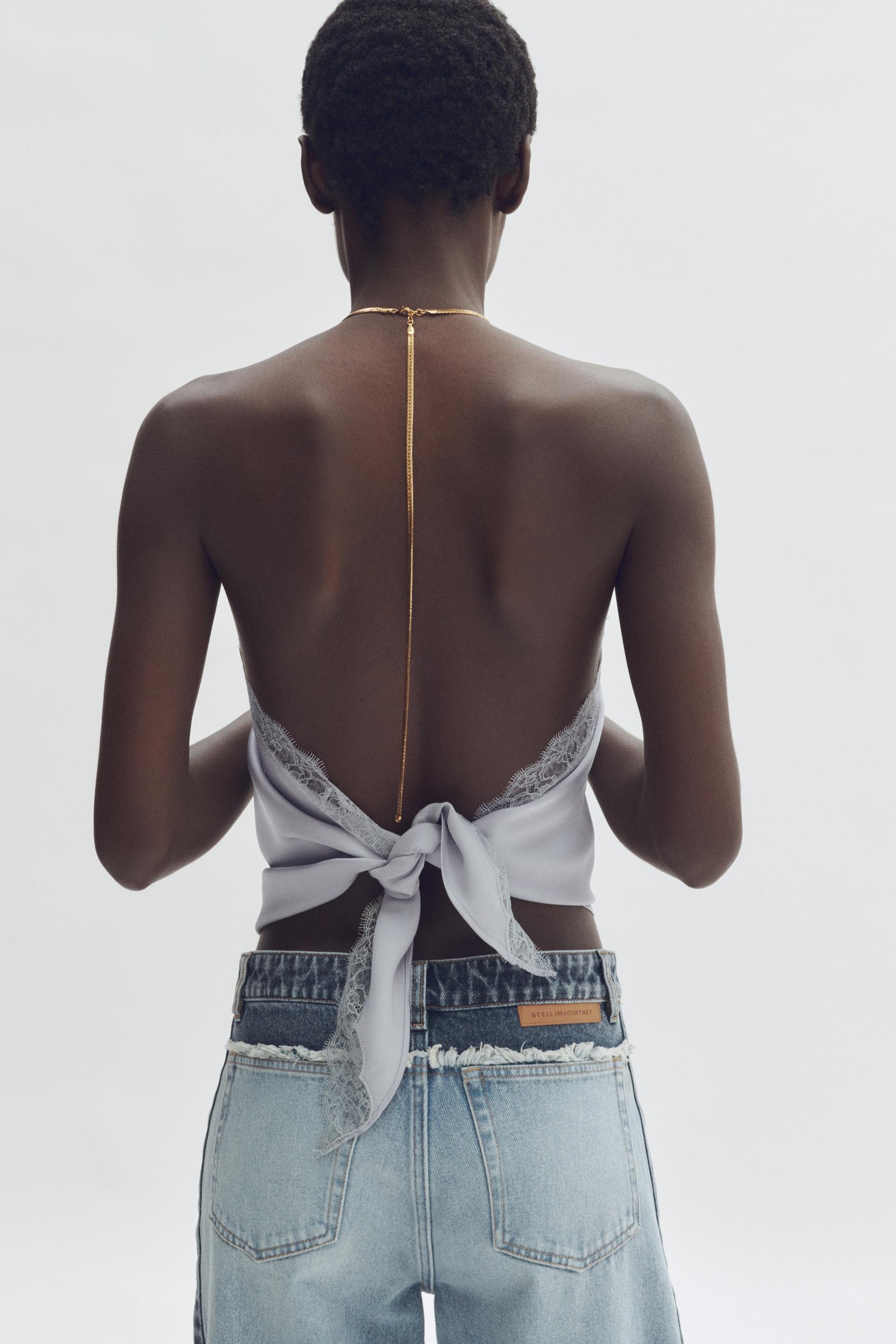 lace-trimmed halterneck top