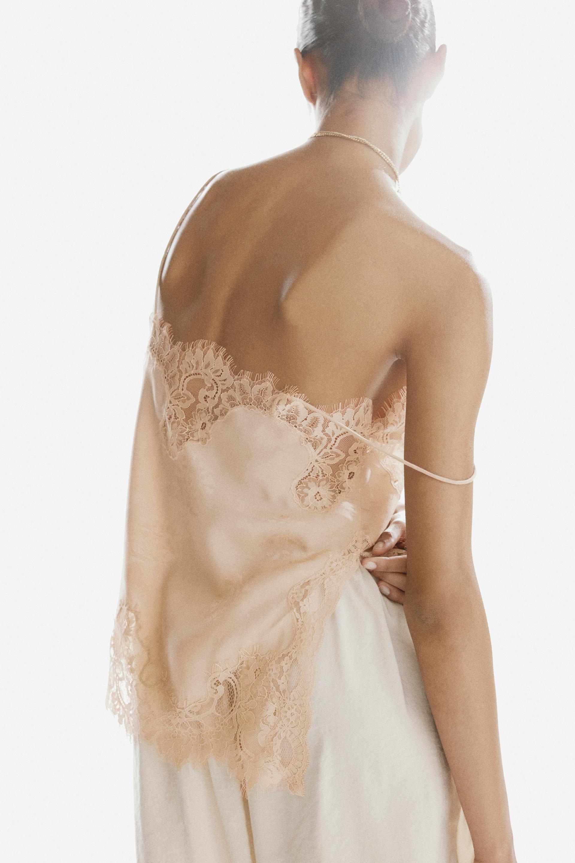 lace-trimmed jacquard-weave top