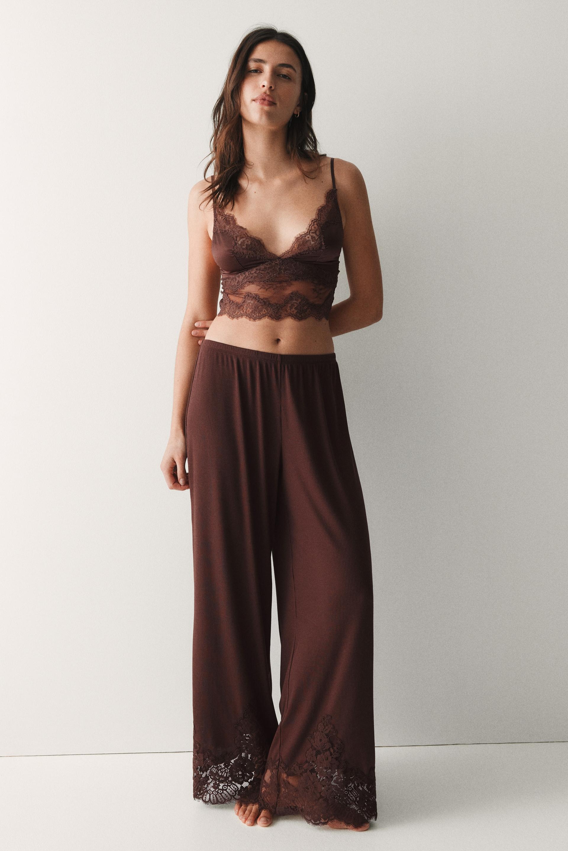 lace-trimmed pajama pants