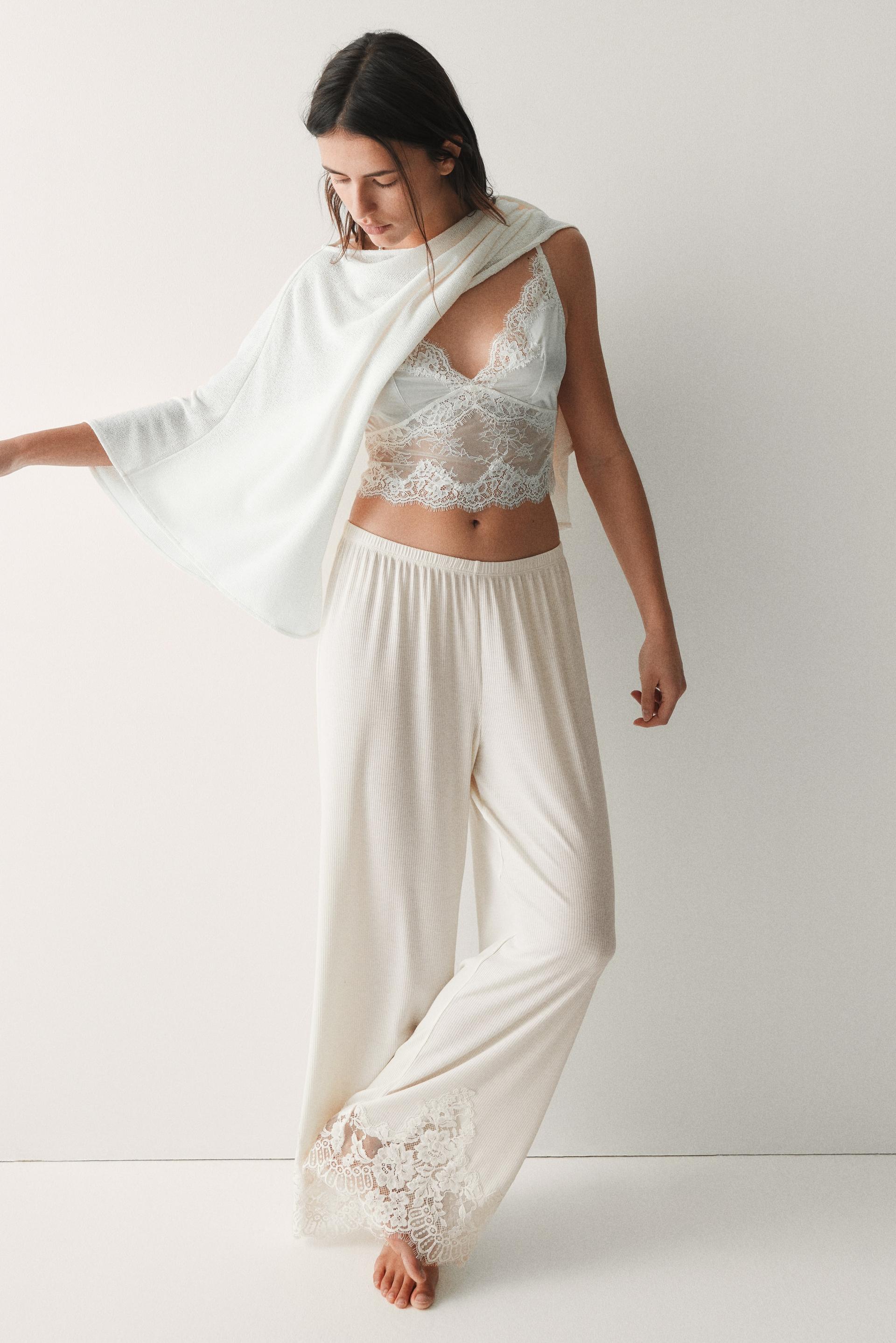lace-trimmed pajama pants