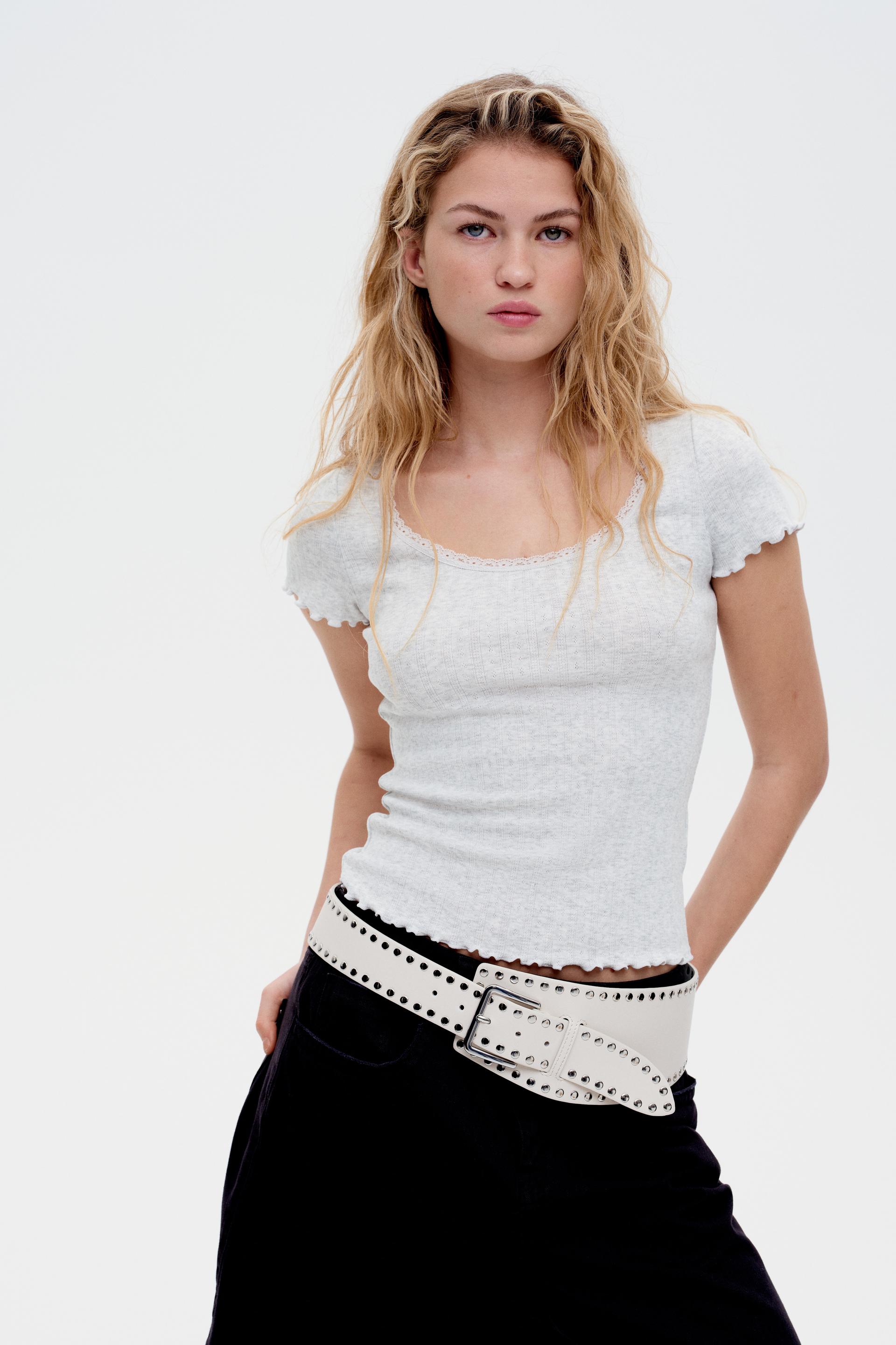 lace-trimmed pointelle t-shirt