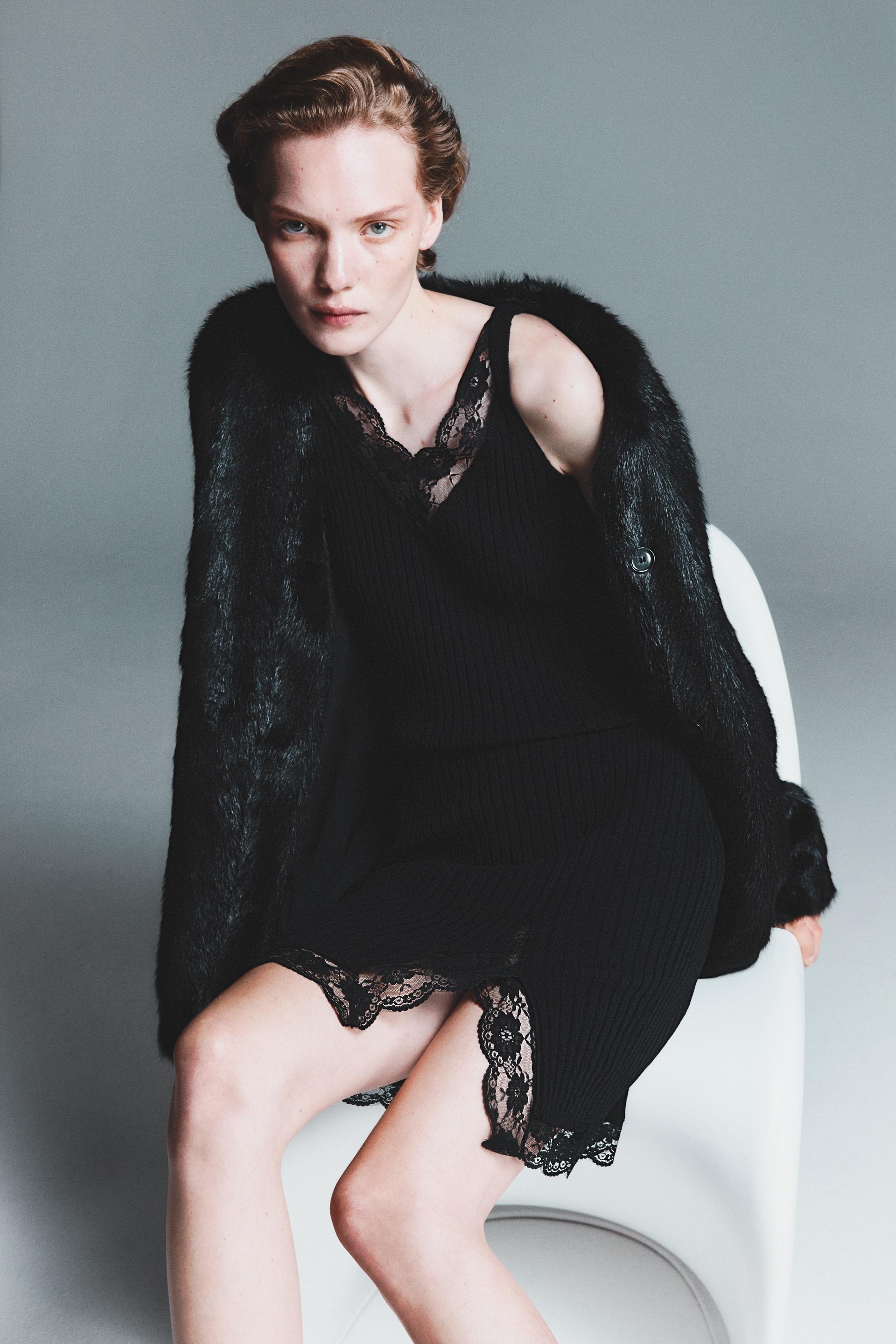 lace-trimmed rib-knit dress