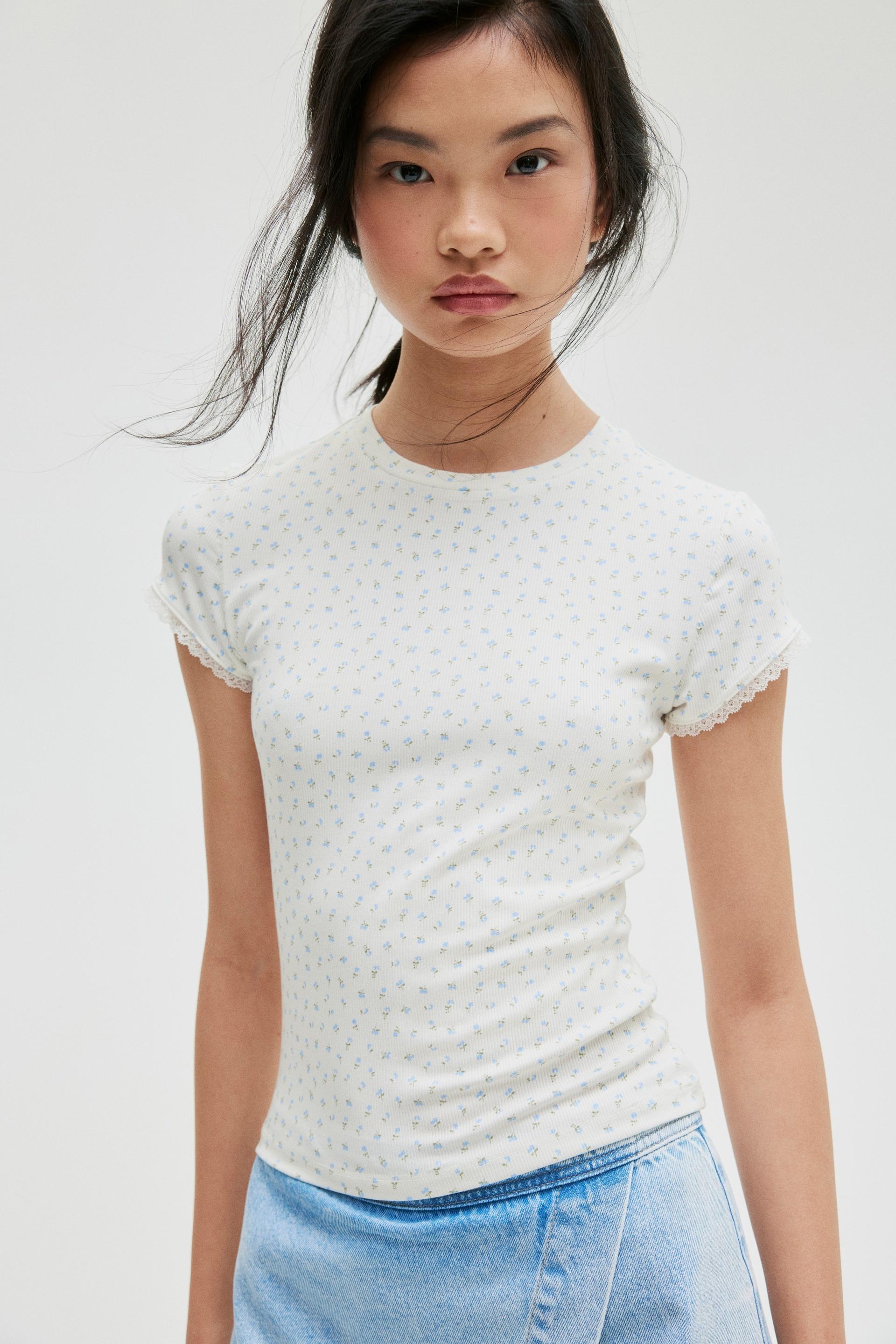 lace-trimmed ribbed t-shirt