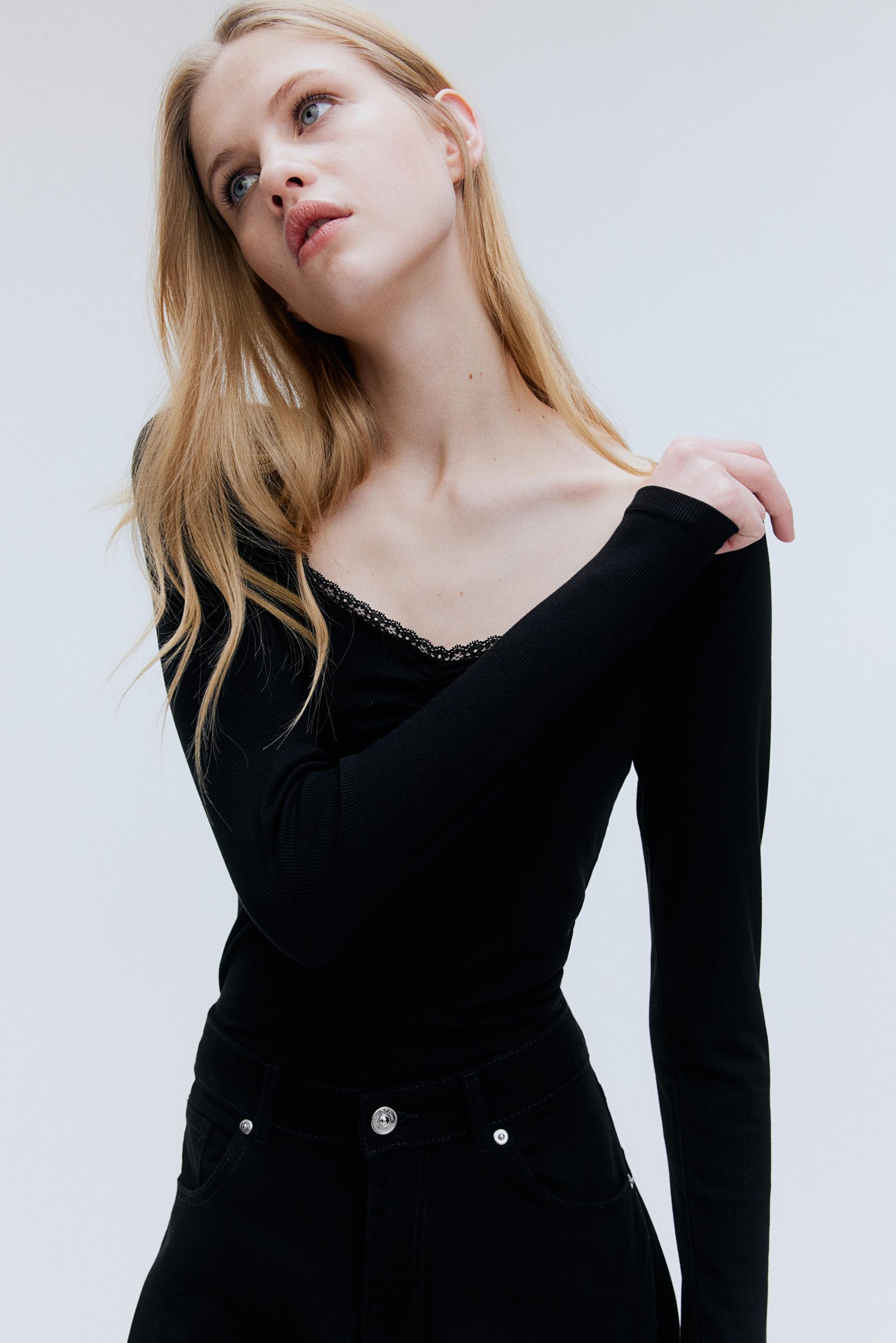 lace-trimmed ribbed top