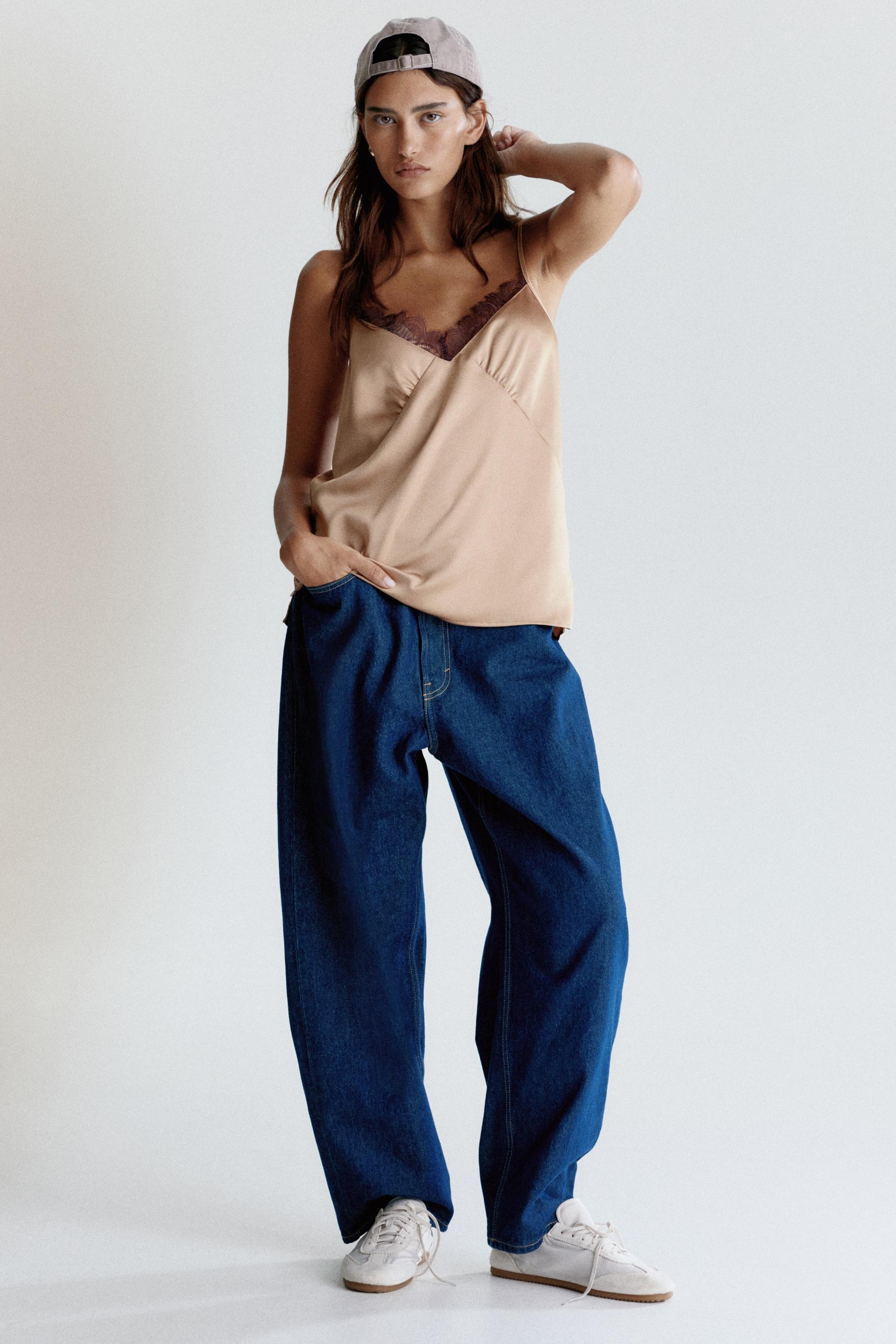 lace-trimmed satin camisole top