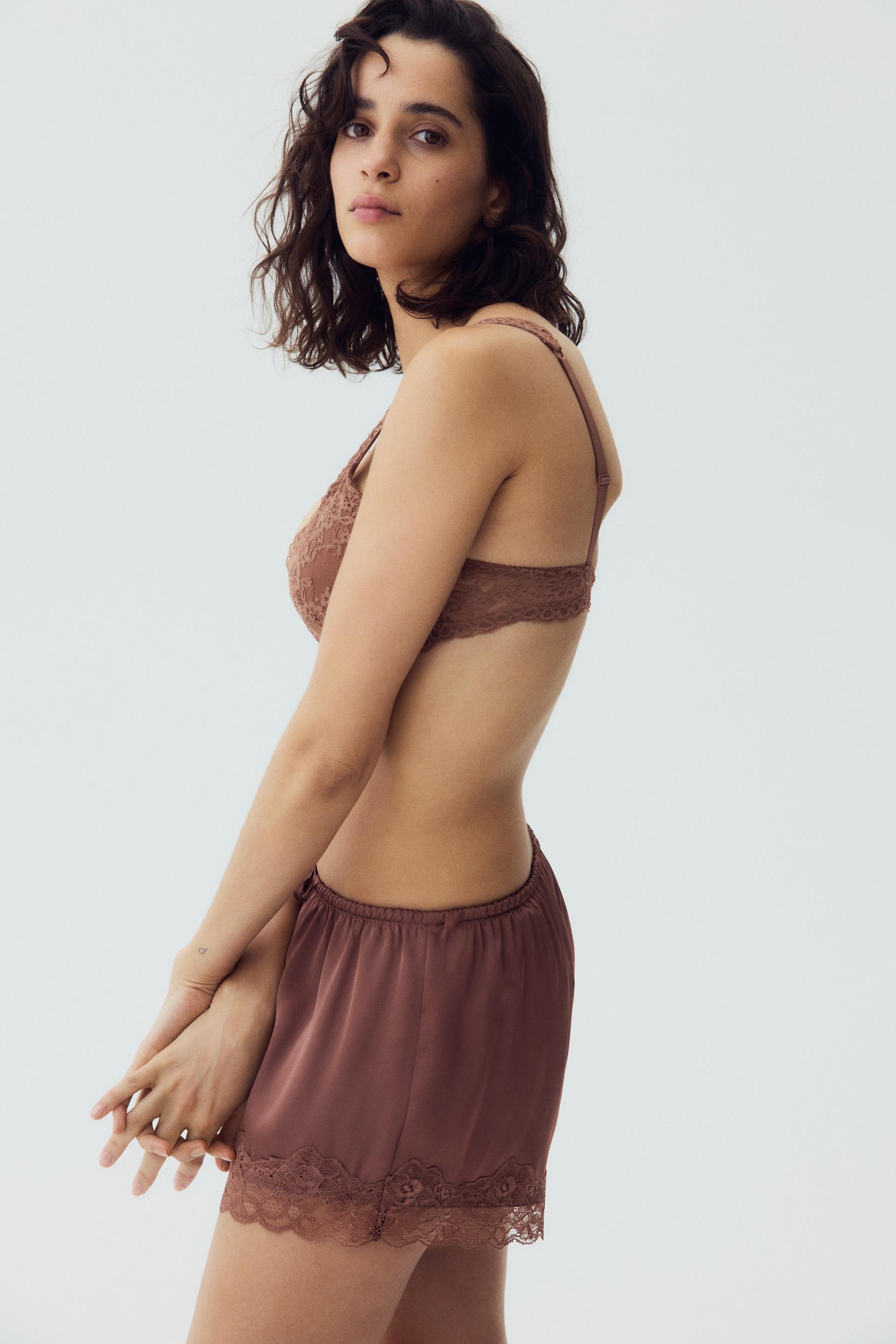 lace-trimmed satin shorts