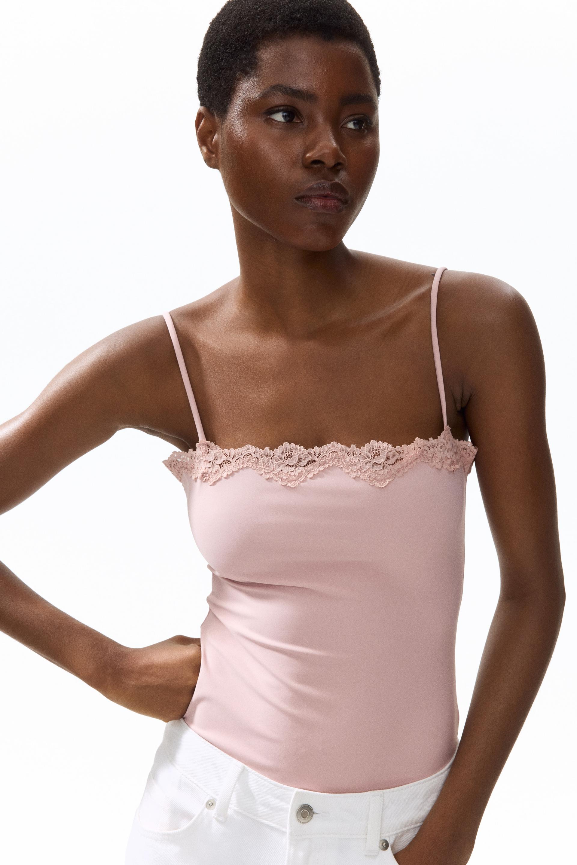 lace-trimmed strappy bodysuit