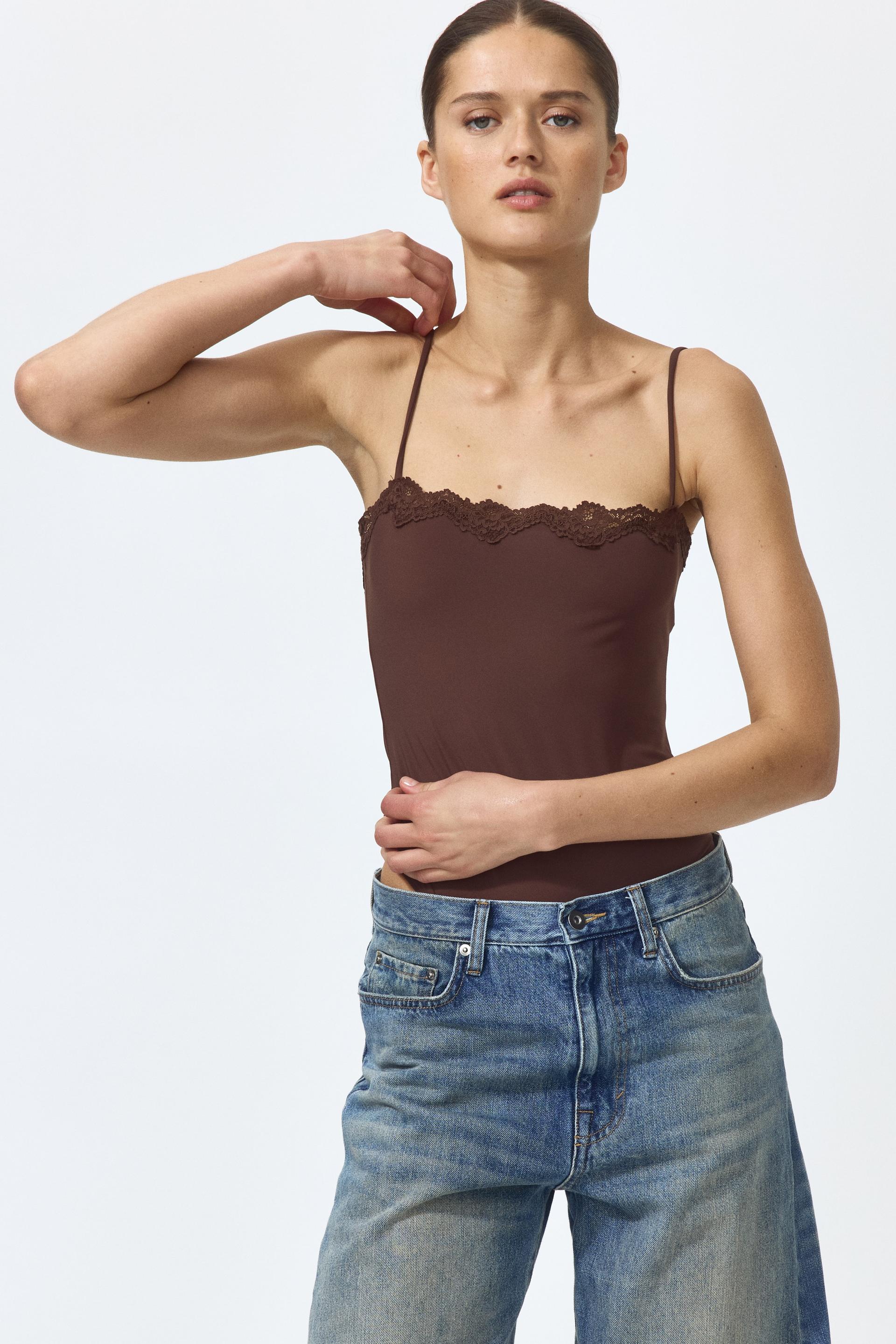 lace-trimmed strappy bodysuit