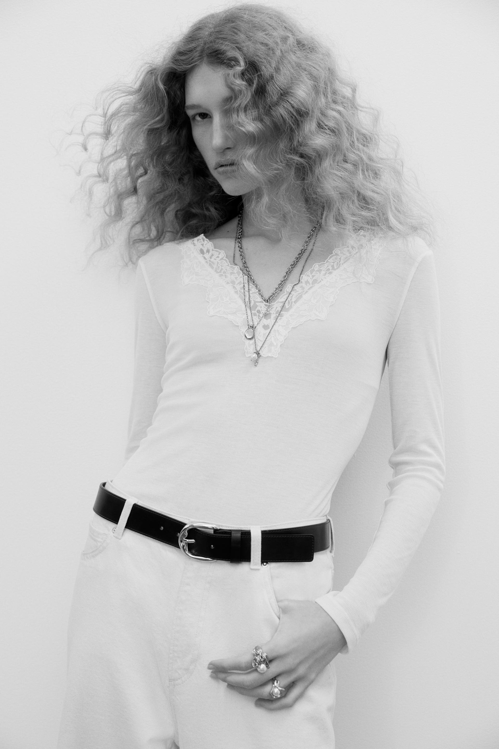 lace-trimmed top